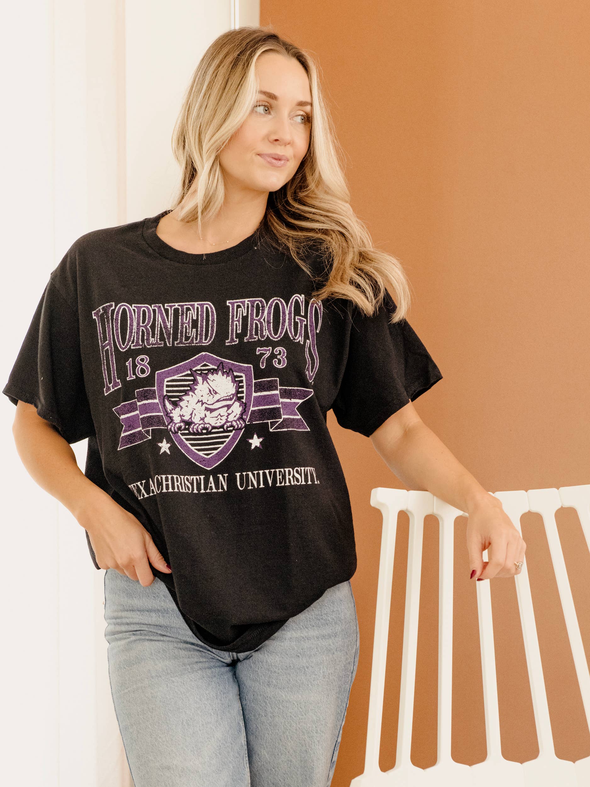 Tcu Horned Frogs Pep Rally Black Thrifted Tee Hoodie, Sweatshirt | PodTeesHub.com