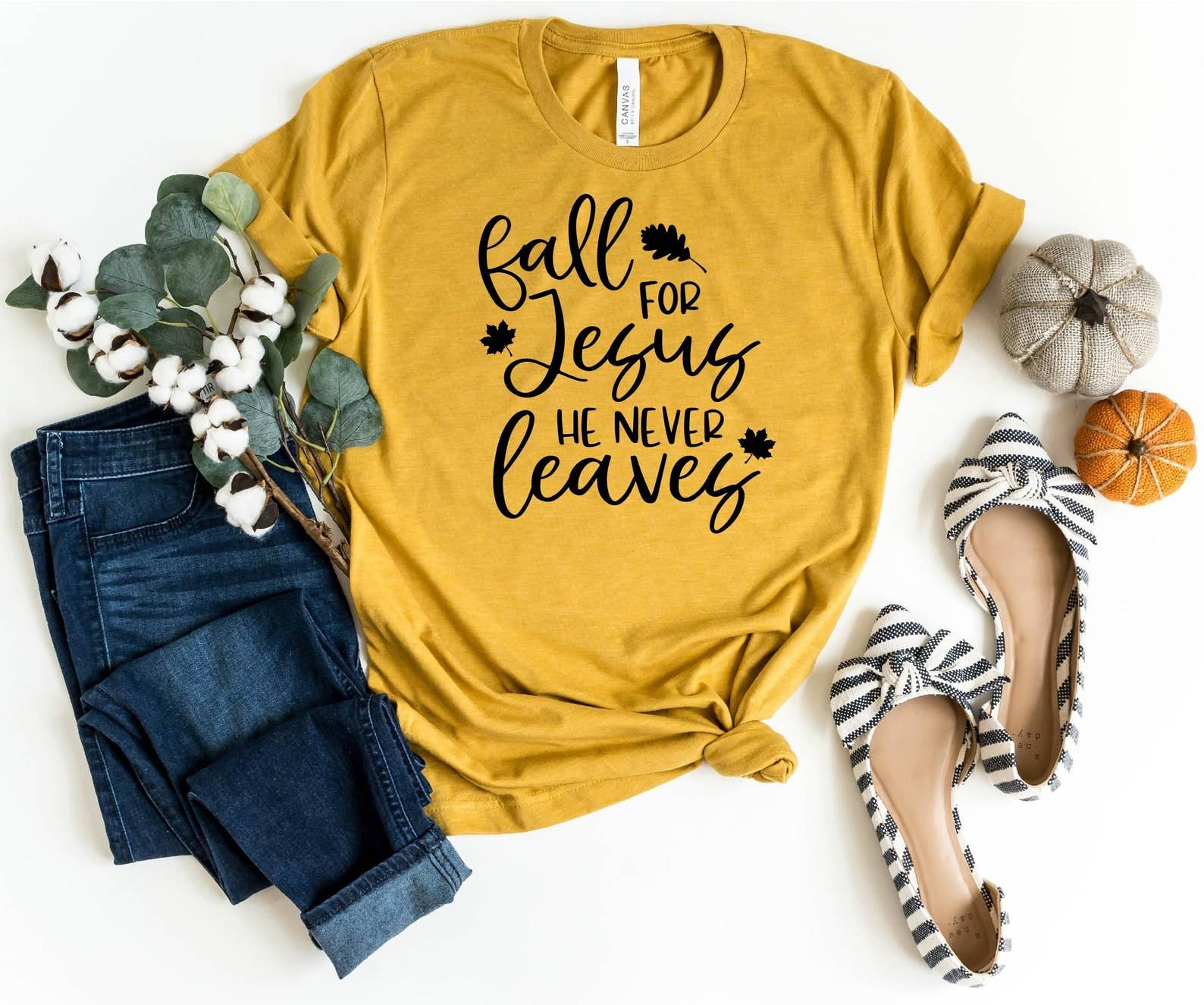 Fall For Jesus He Never Leaves T-Shirt Hoodie, Sweatshirt | PodTeesHub.com
