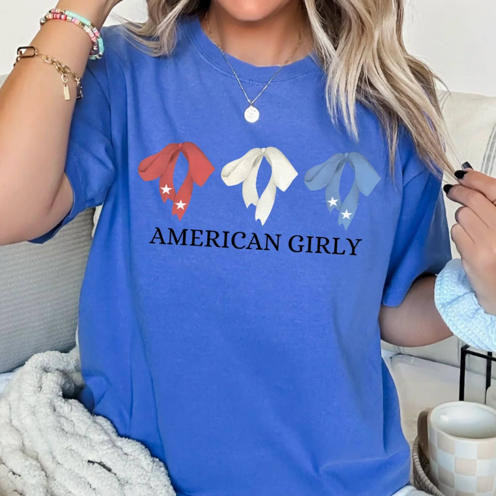 Coquette American Girly Comfort Color Graphic Tee Hoodie, Sweatshirt | PodTeesHub.com