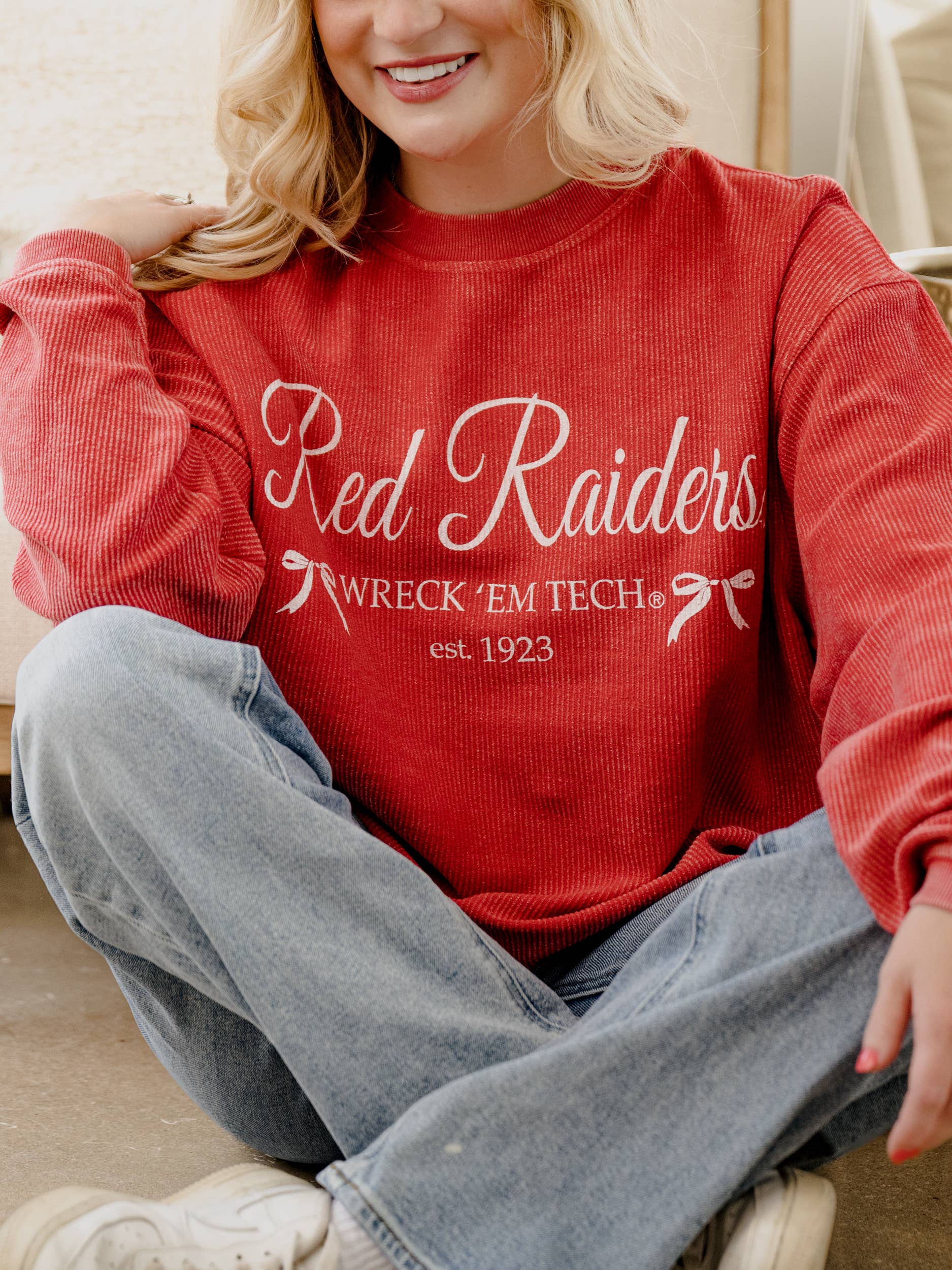 Texas Tech Established Bows Red Corded Crew Sweatshirt T-Shirts, Hoodie | PodTeesHub.com