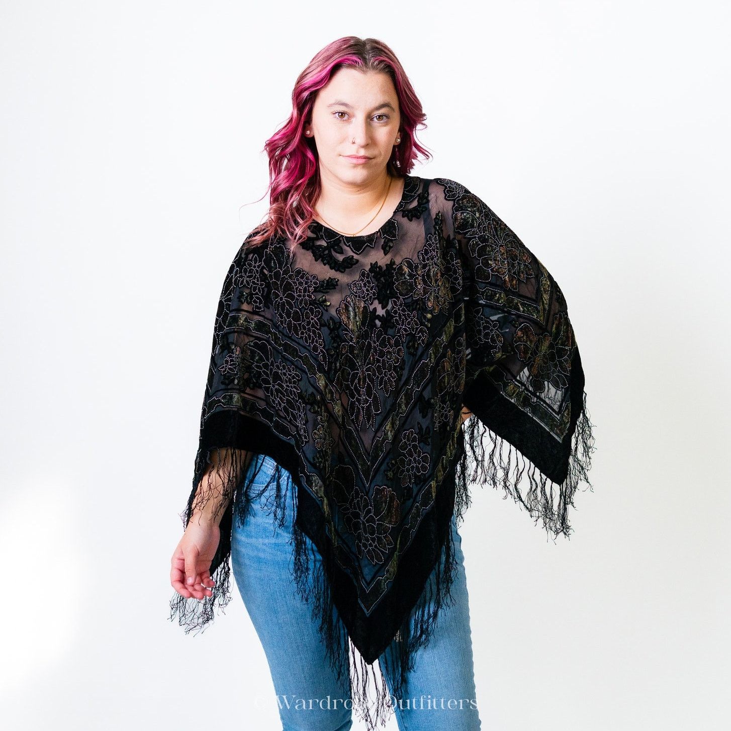 Xoxo Black Flowy Witchy Sheer Paisley Poncho Shrug T-Shirts, Hoodie, Sweatshirt