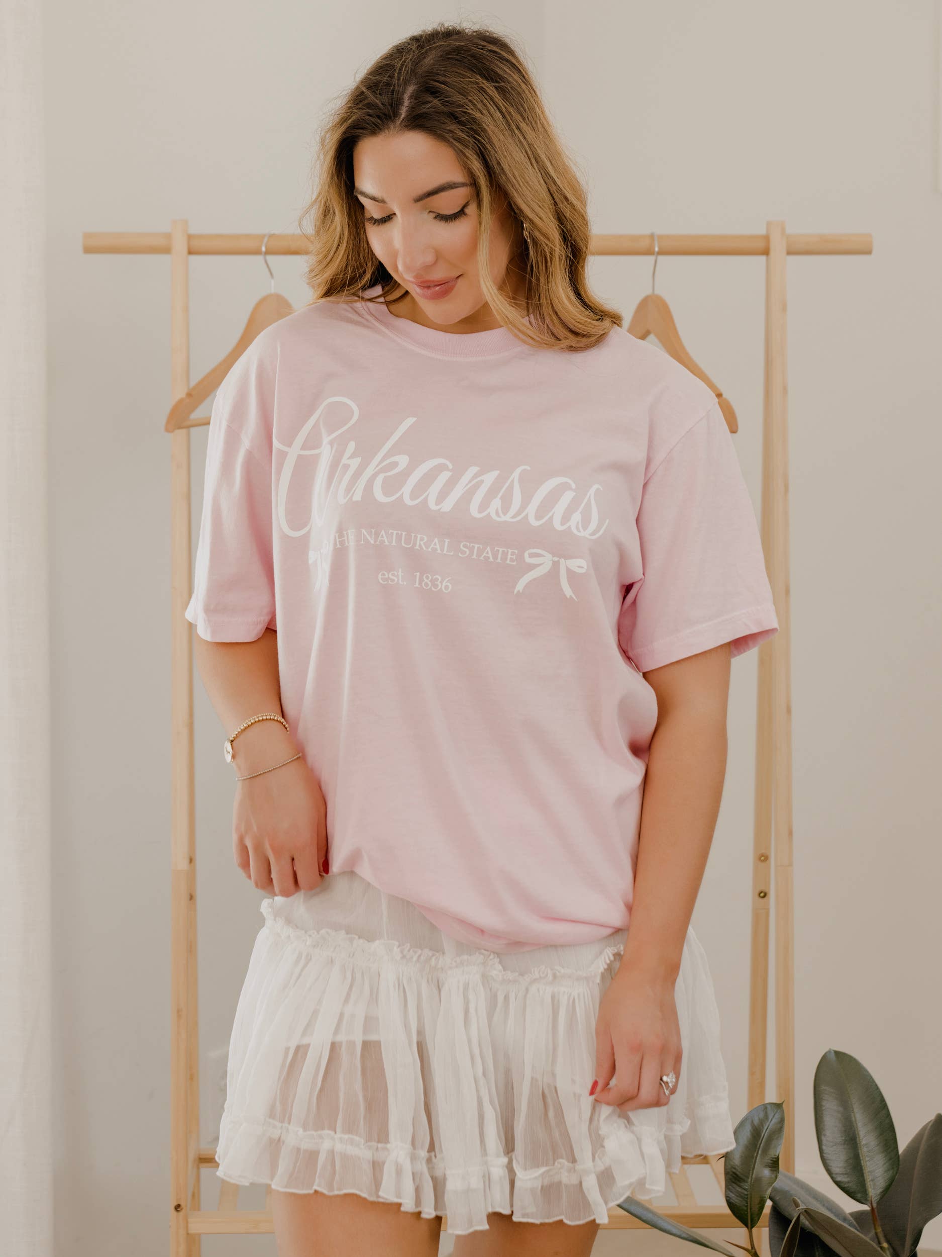 Arkansas Established Bows Blossom Comfort Colors Tee Hoodie, Sweatshirt | PodTeesHub.com