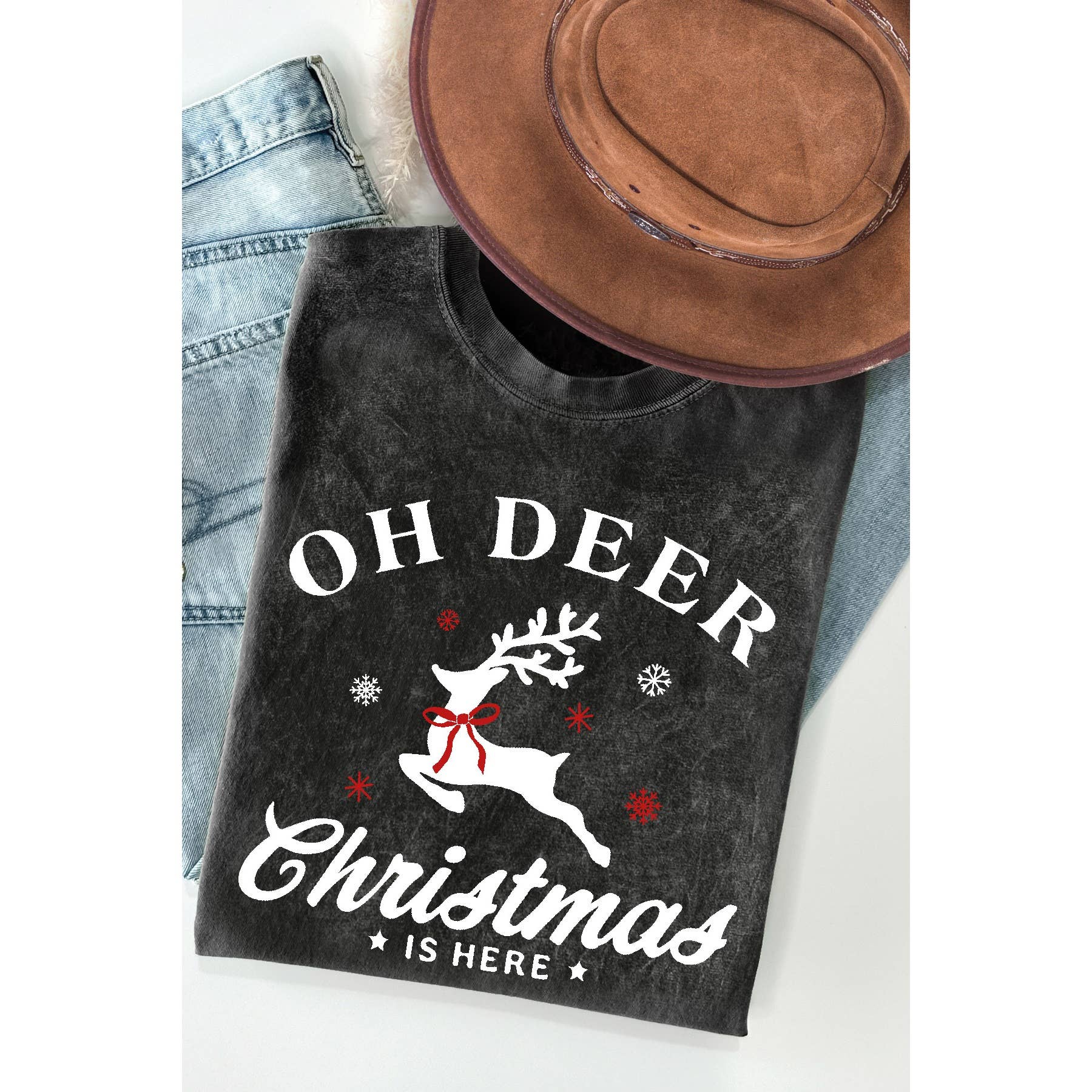 Oh Deer Christmas Is Here Mineral Wash T Shirt Hoodie, Sweatshirt | PodTeesHub.com
