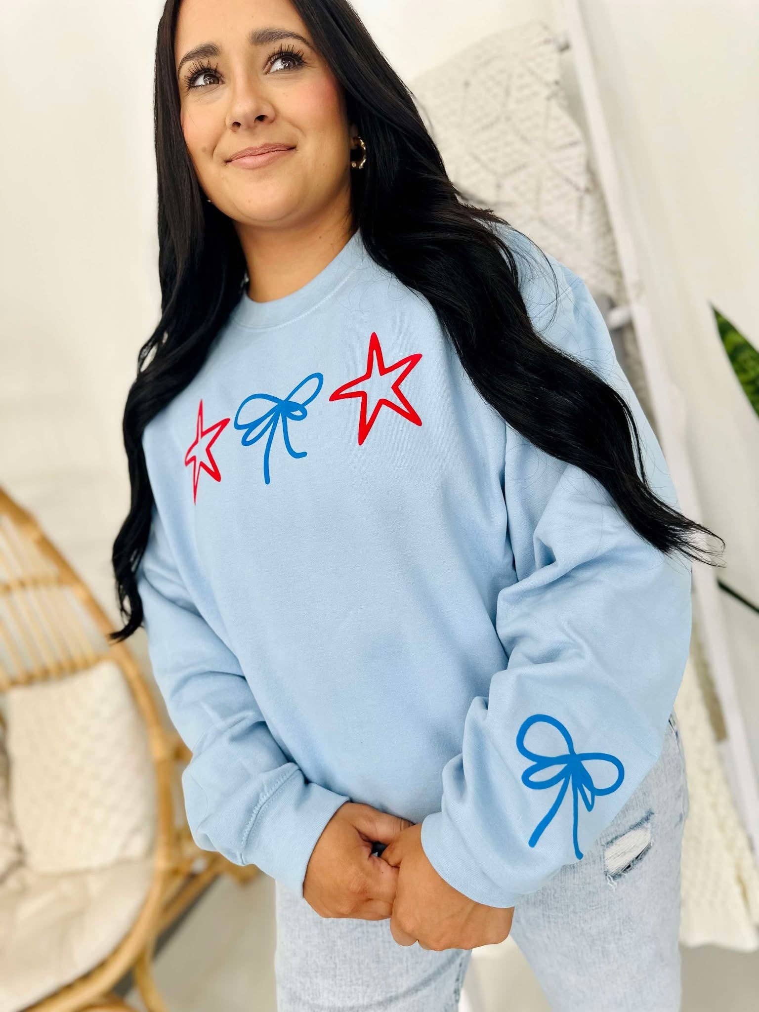 Star's and Bow Trio with Bow Sleeve Sweatshirt T-Shirts, Hoodie | PodTeesHub.com