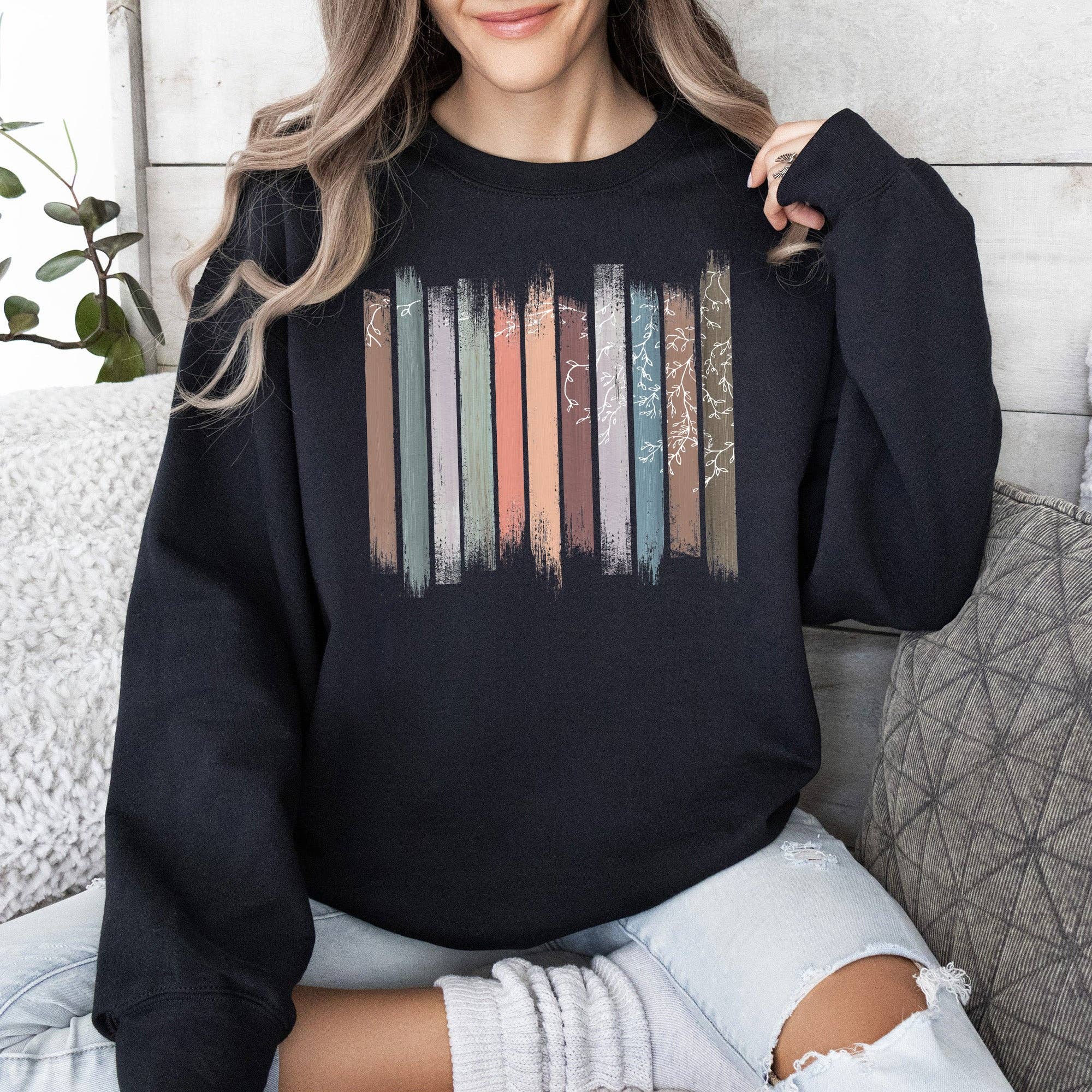 Trailing Vines, Nature, Botanical Stripes Sweatshirt T-Shirts, Hoodie | PodTeesHub.com