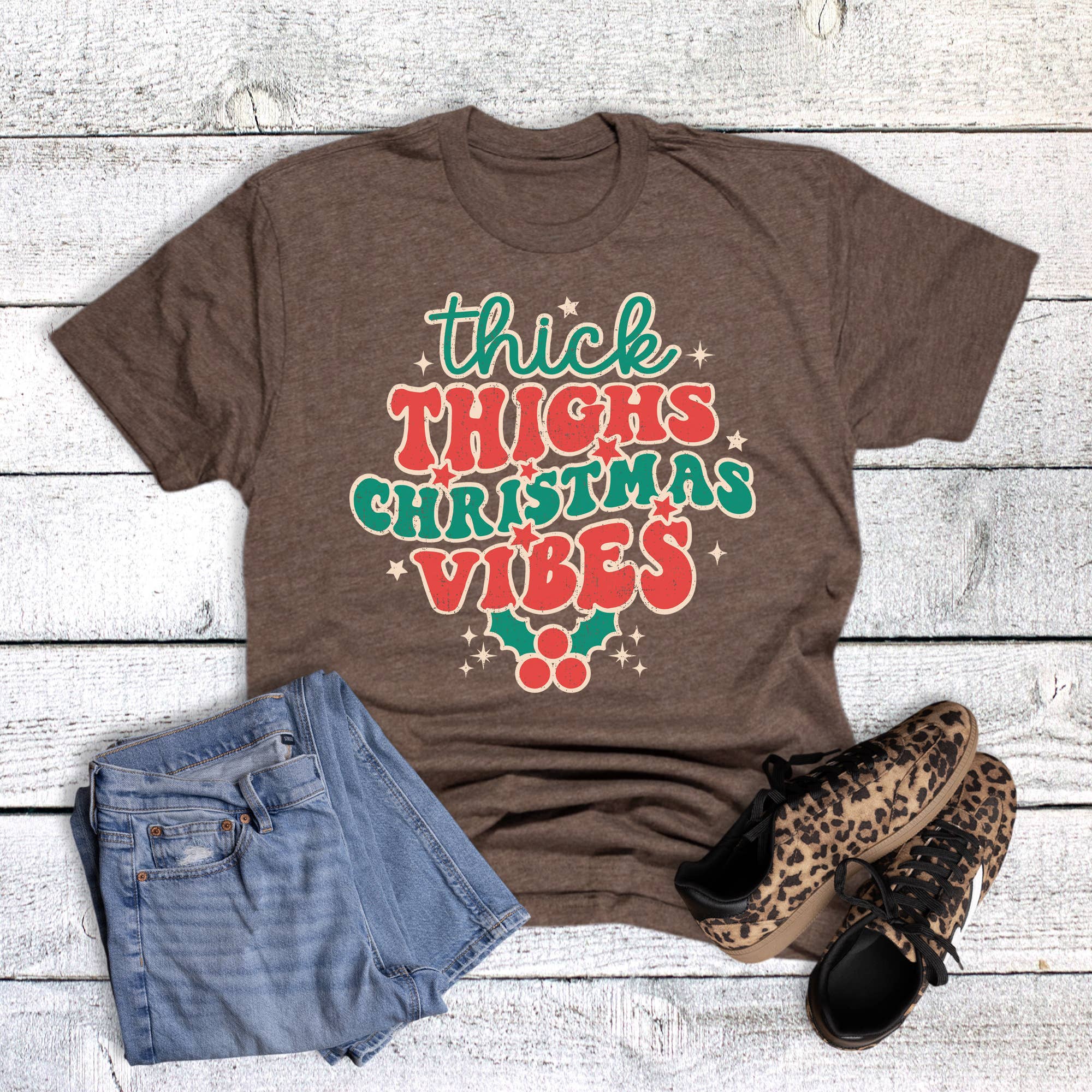 Thick Thighs Christmas Vibes Graphic Tee Hoodie, Sweatshirt | PodTeesHub.com