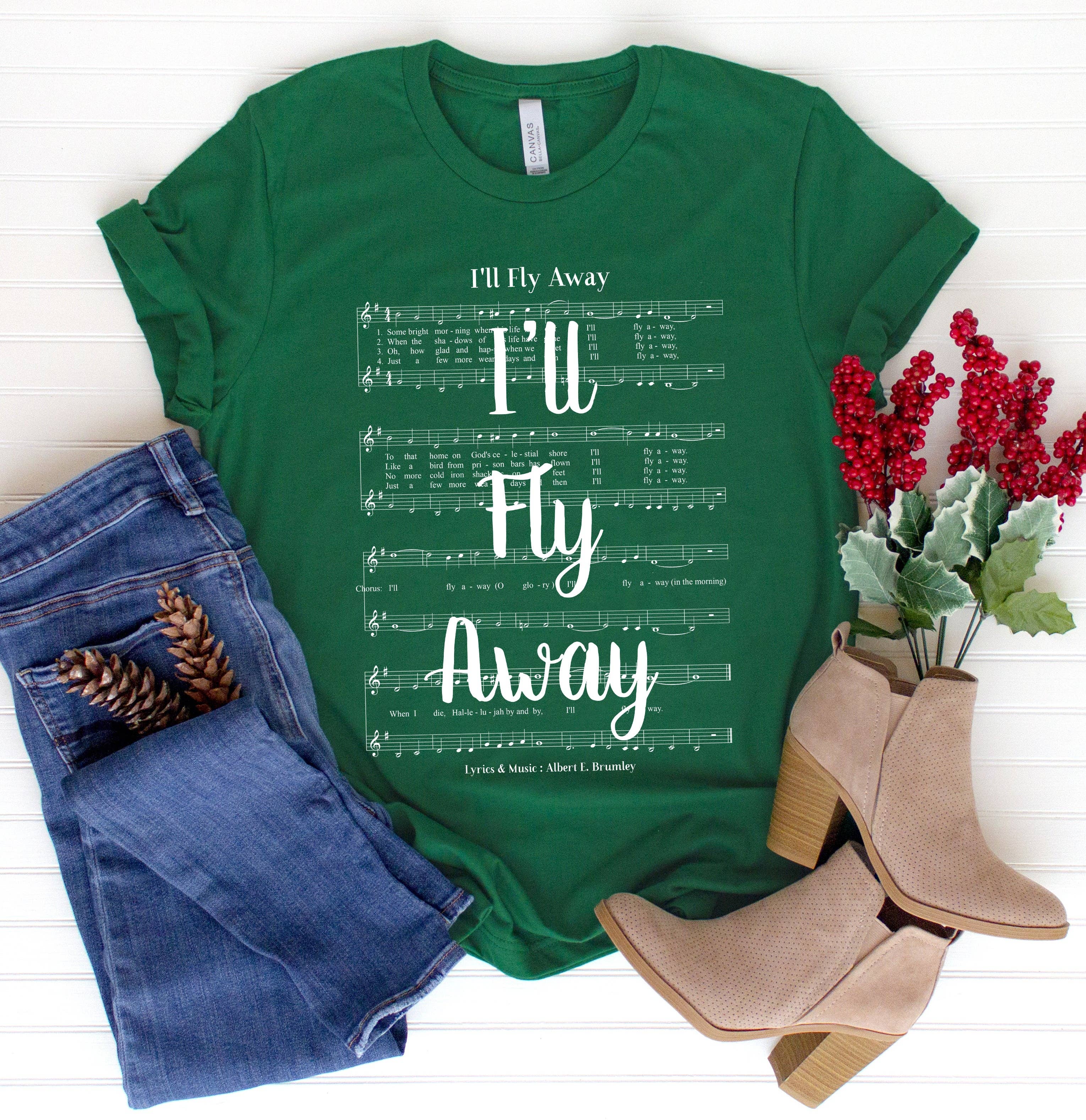 I'll Fly Away Hymn T-Shirt - White Ink Hoodie, Sweatshirt | PodTeesHub.com