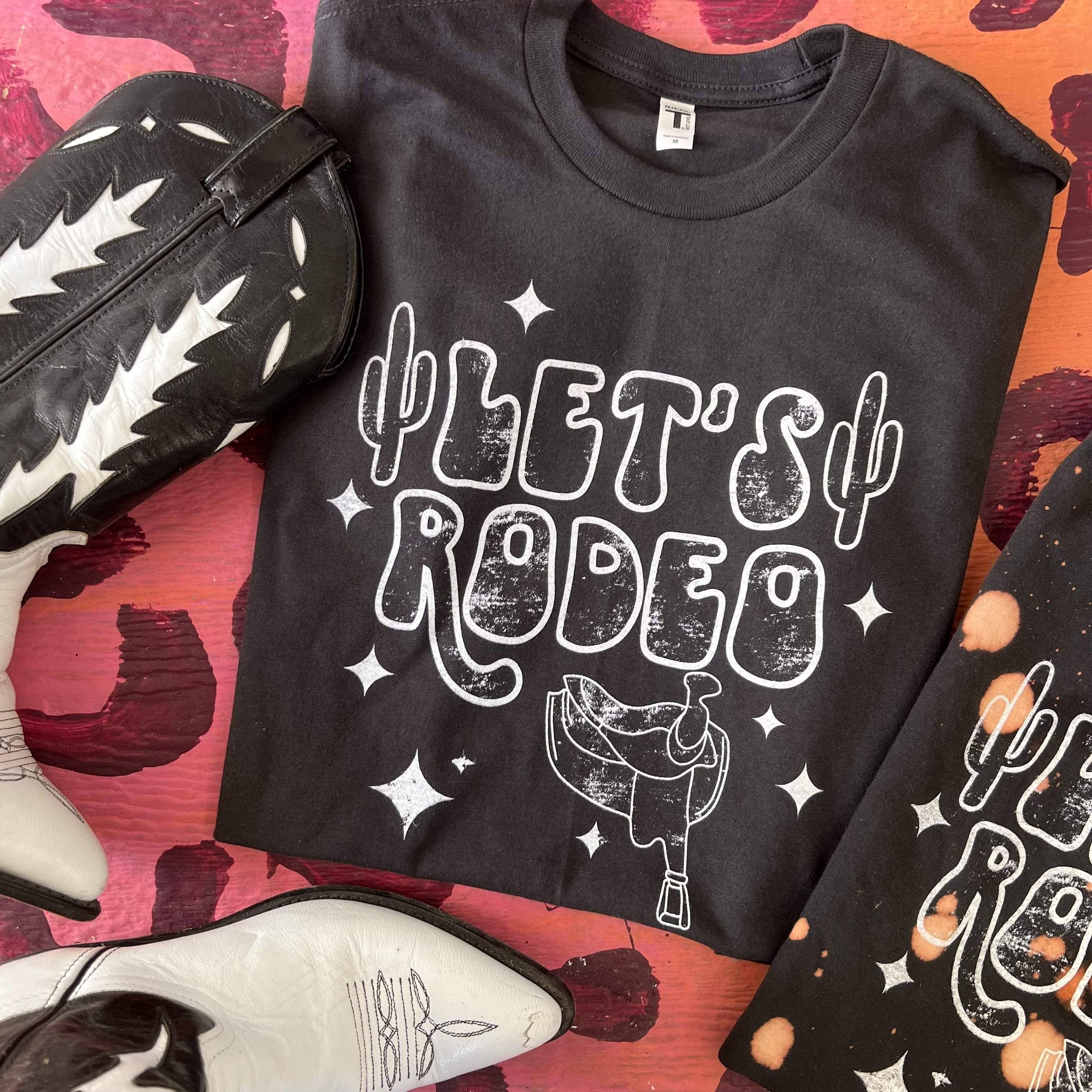 Let's Rodeo with Stars and Saddle - Black Tee Hoodie, Sweatshirt | PodTeesHub.com