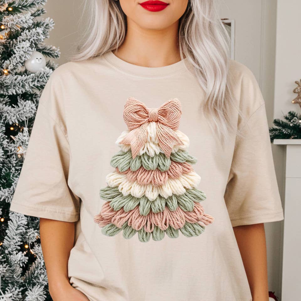 Faux Latch Hook Pastel Tree Tee Hoodie, Sweatshirt | PodTeesHub.com