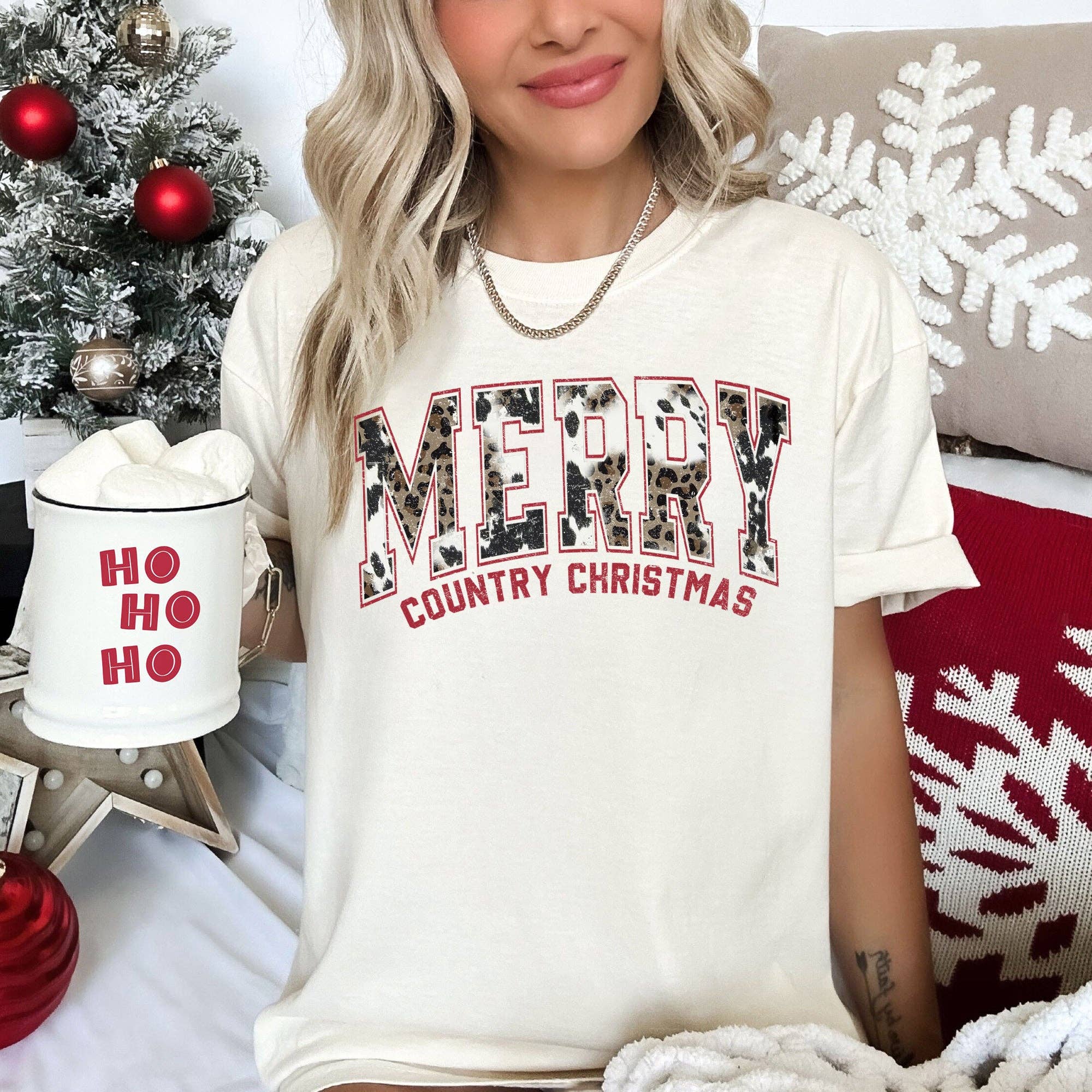 Merry Country Christmas, Collegiate Style, Retro, Fur Tshirt Hoodie, Sweatshirt | PodTeesHub.com