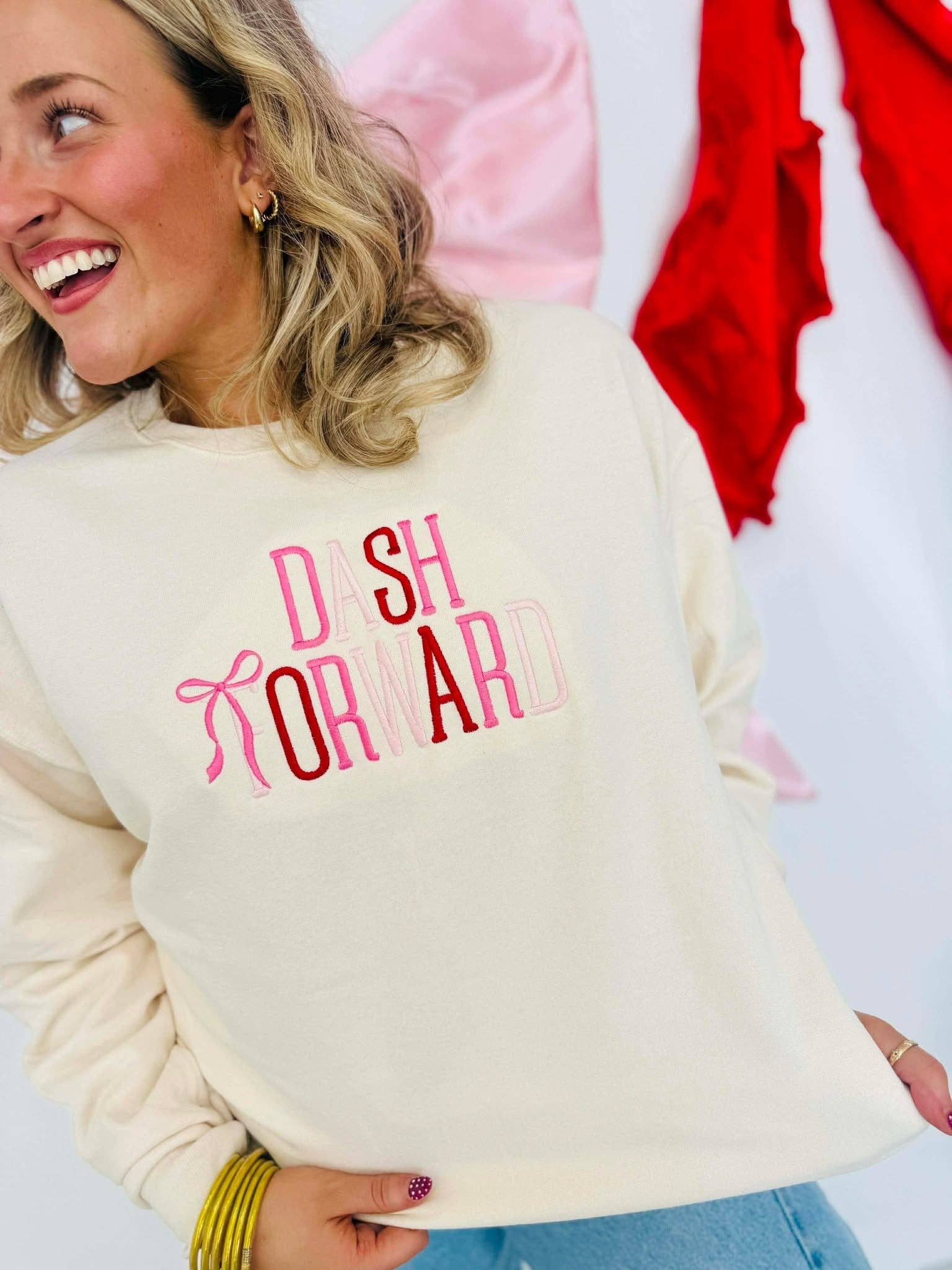 Boutique Vday Bow Embroidered Sweatshirt T-Shirts, Hoodie | PodTeesHub.com