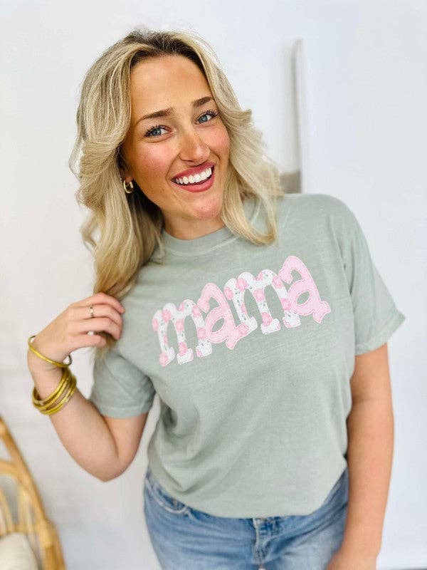 Mama Floral Faux Embroidered Letters Dtf Tee Hoodie, Sweatshirt | PodTeesHub.com