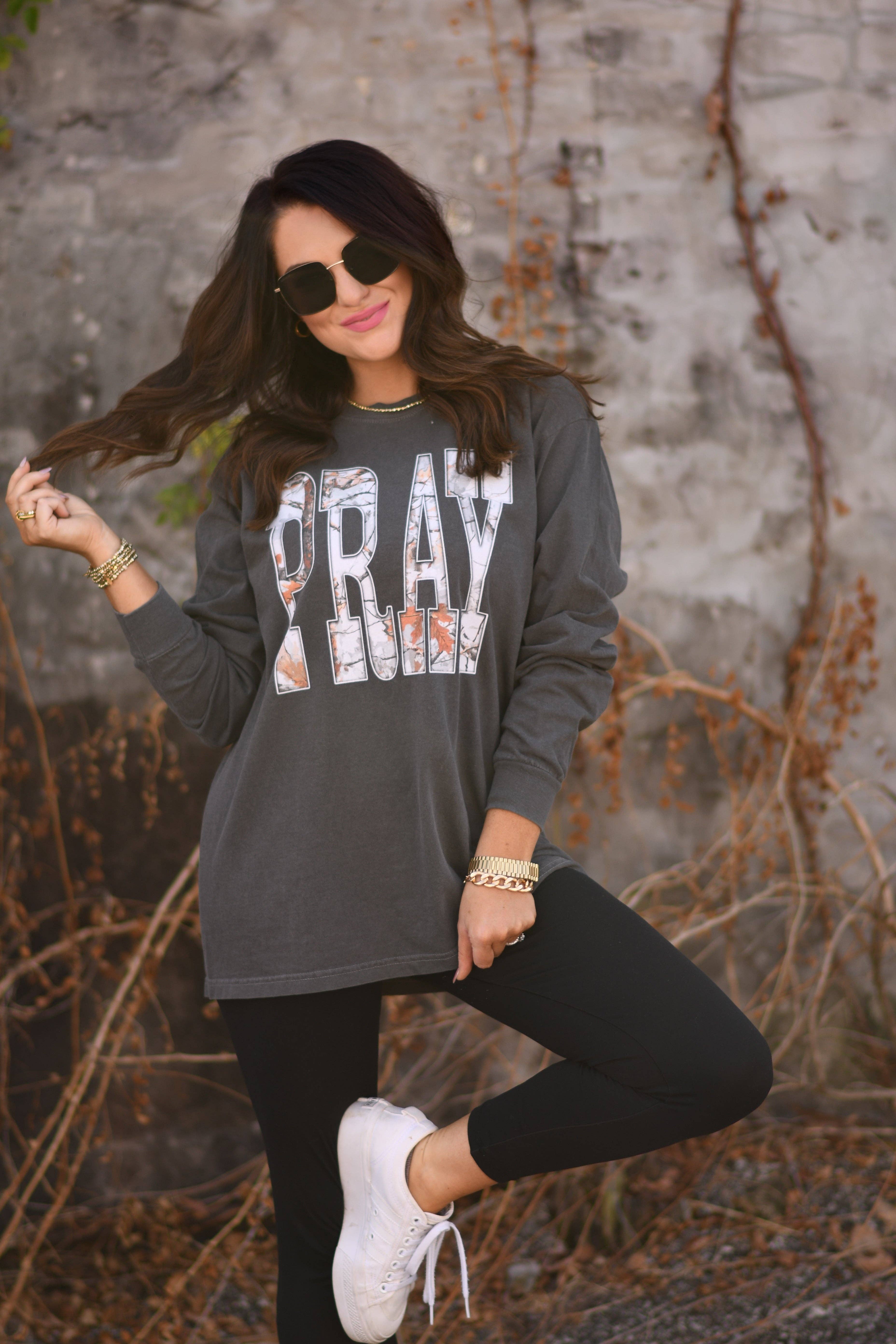 Camo Pray Tee / Long Sleeve Hoodie, Sweatshirt | PodTeesHub.com