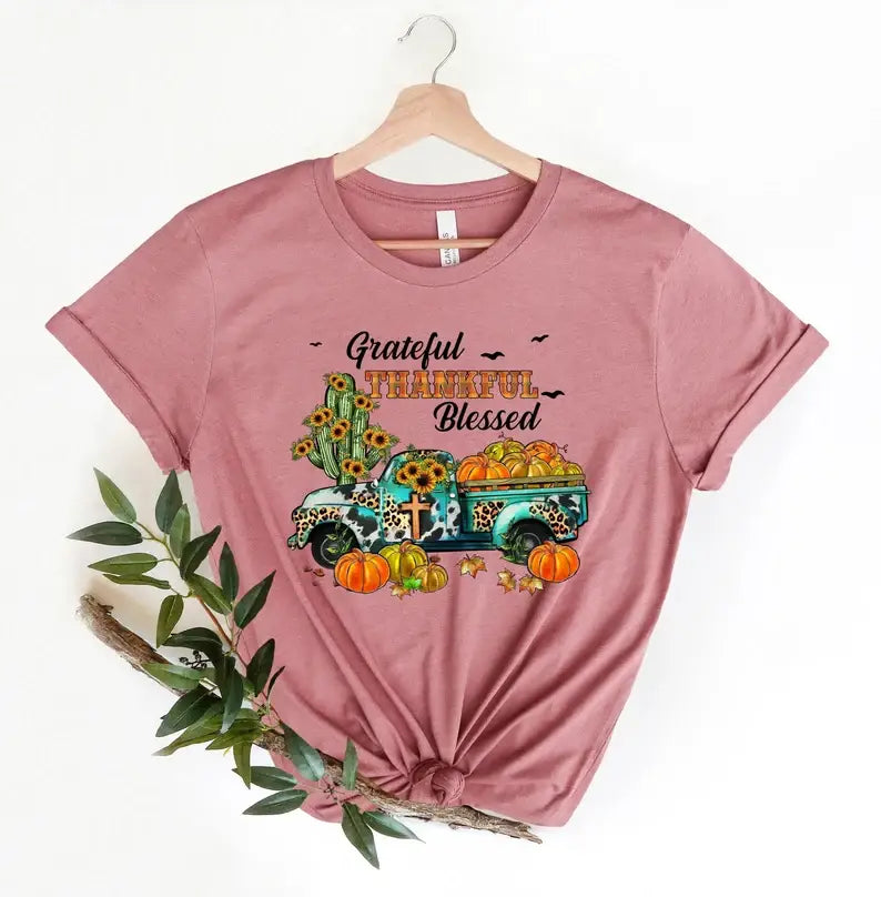 Thankful Grateful Blessed T-Shirt, Pumpkin Truck Shirt Hoodie, Sweatshirt | PodTeesHub.com