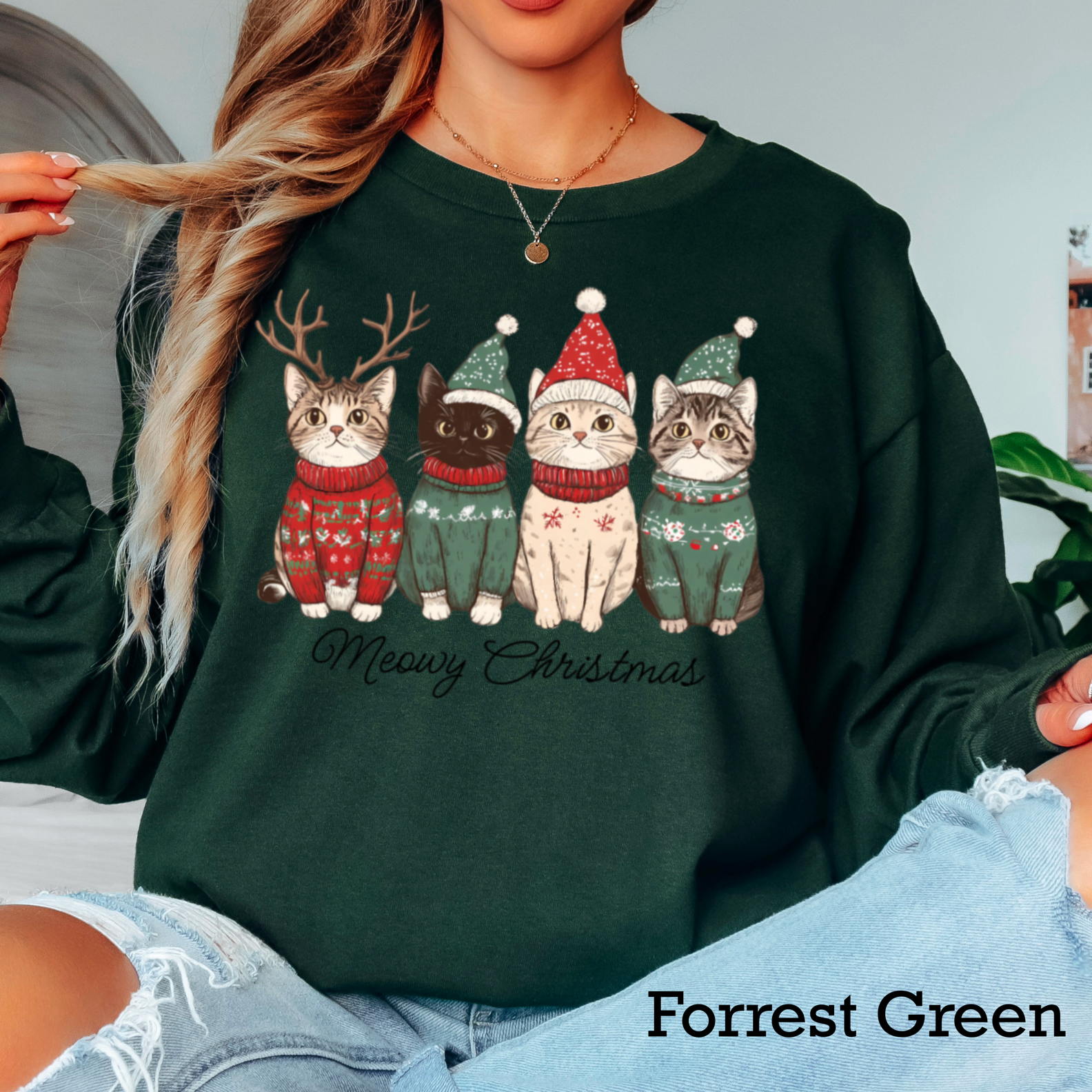 Meowy Christmas Christmas 2025 Long Sleeve Shirt | Gildan Hoodie, Sweatshirt | PodTeesHub.com