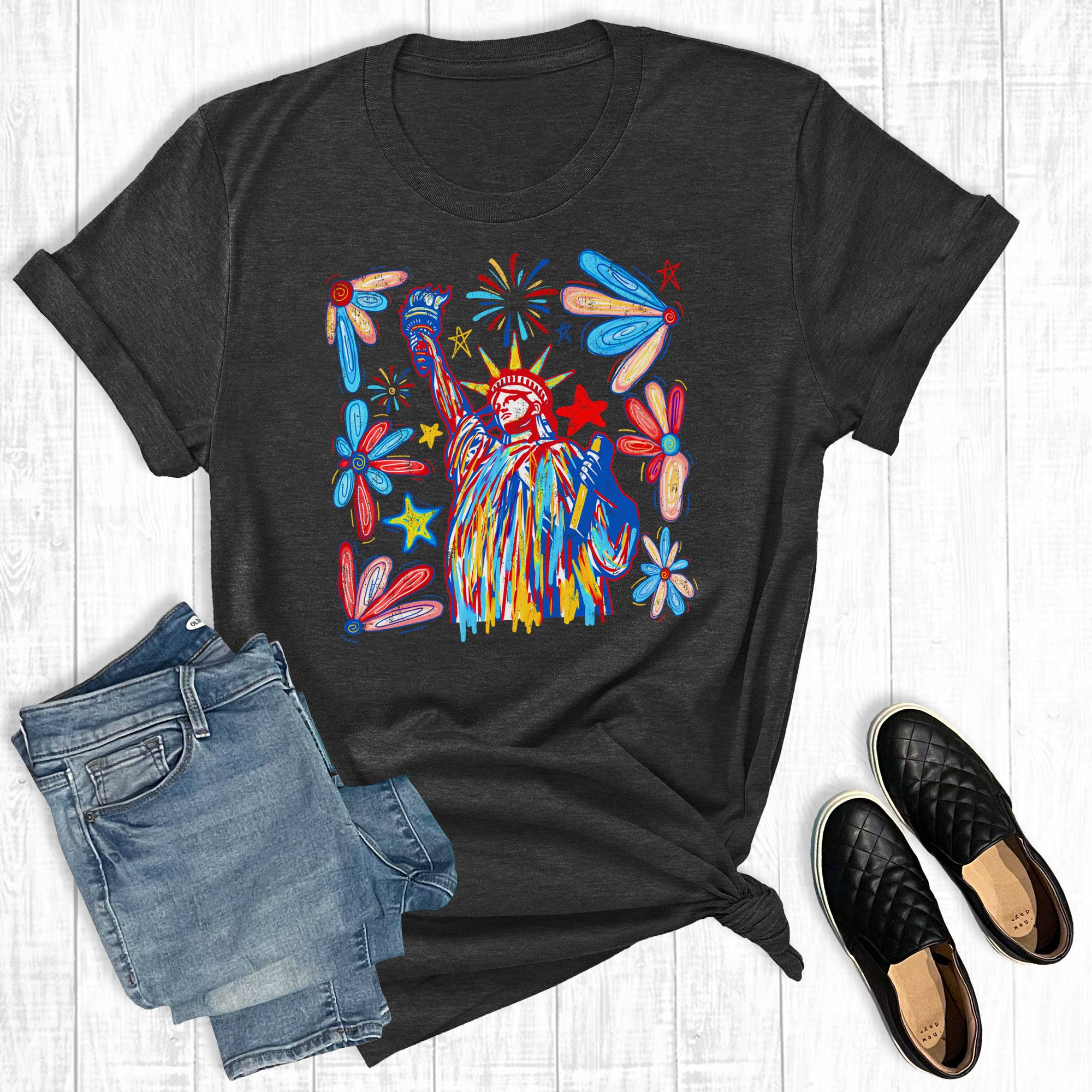 Retro 4th of July Statue of Liberty Graphic Tee Hoodie, Sweatshirt | PodTeesHub.com