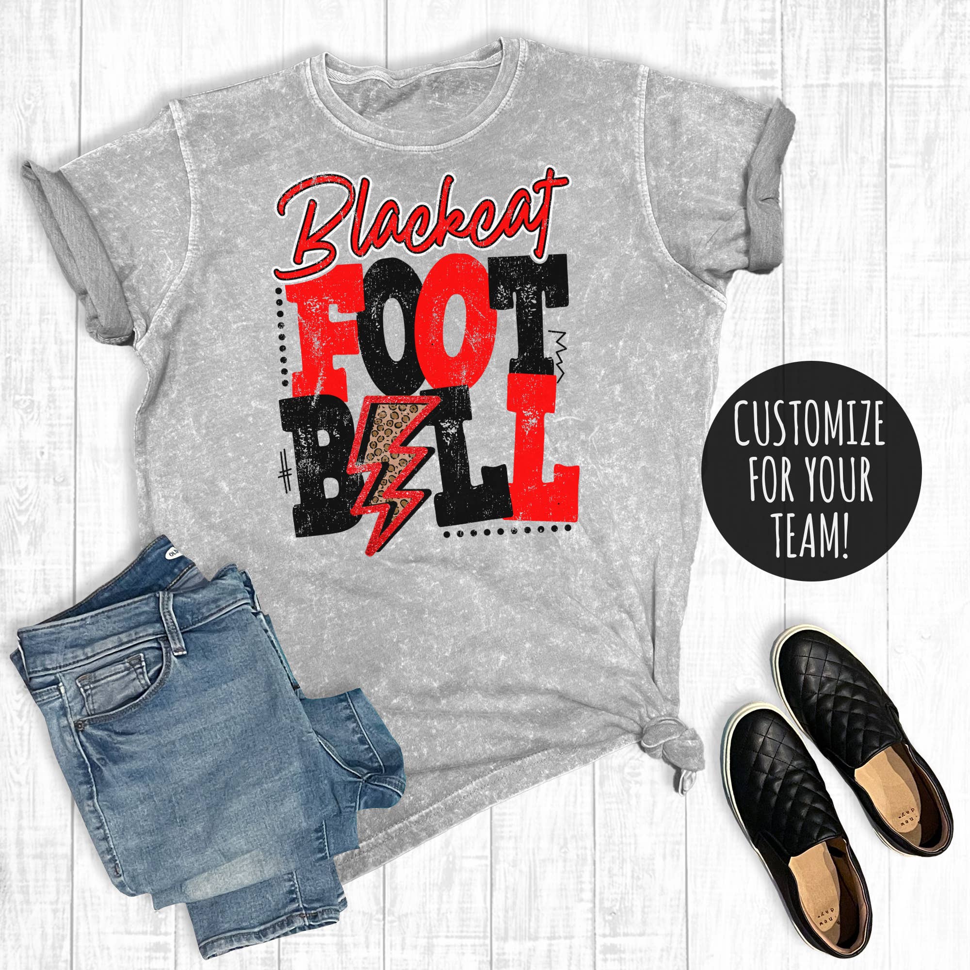 Custom Leopard Bolt Football Mineral Wash Graphic Tee Hoodie, Sweatshirt | PodTeesHub.com