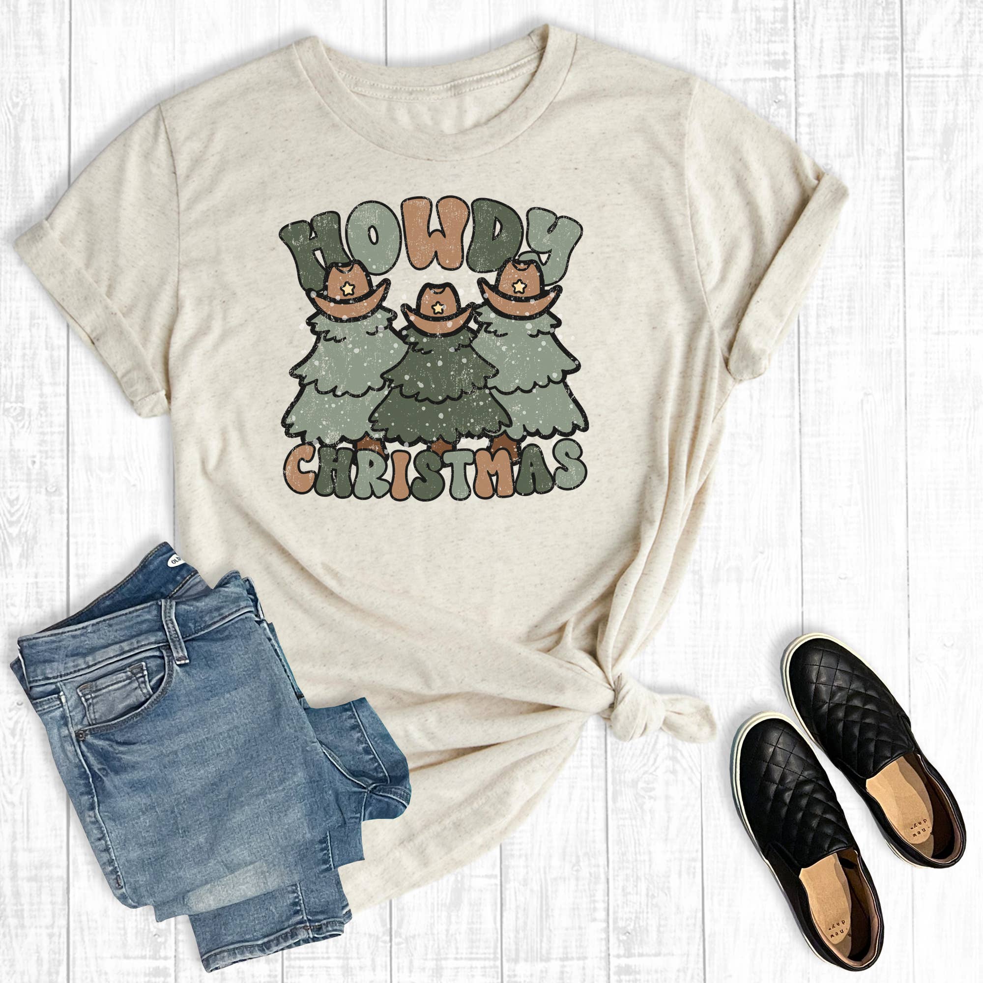 Western Howdy Chrismas Trees Graphic Tee Hoodie, Sweatshirt | PodTeesHub.com