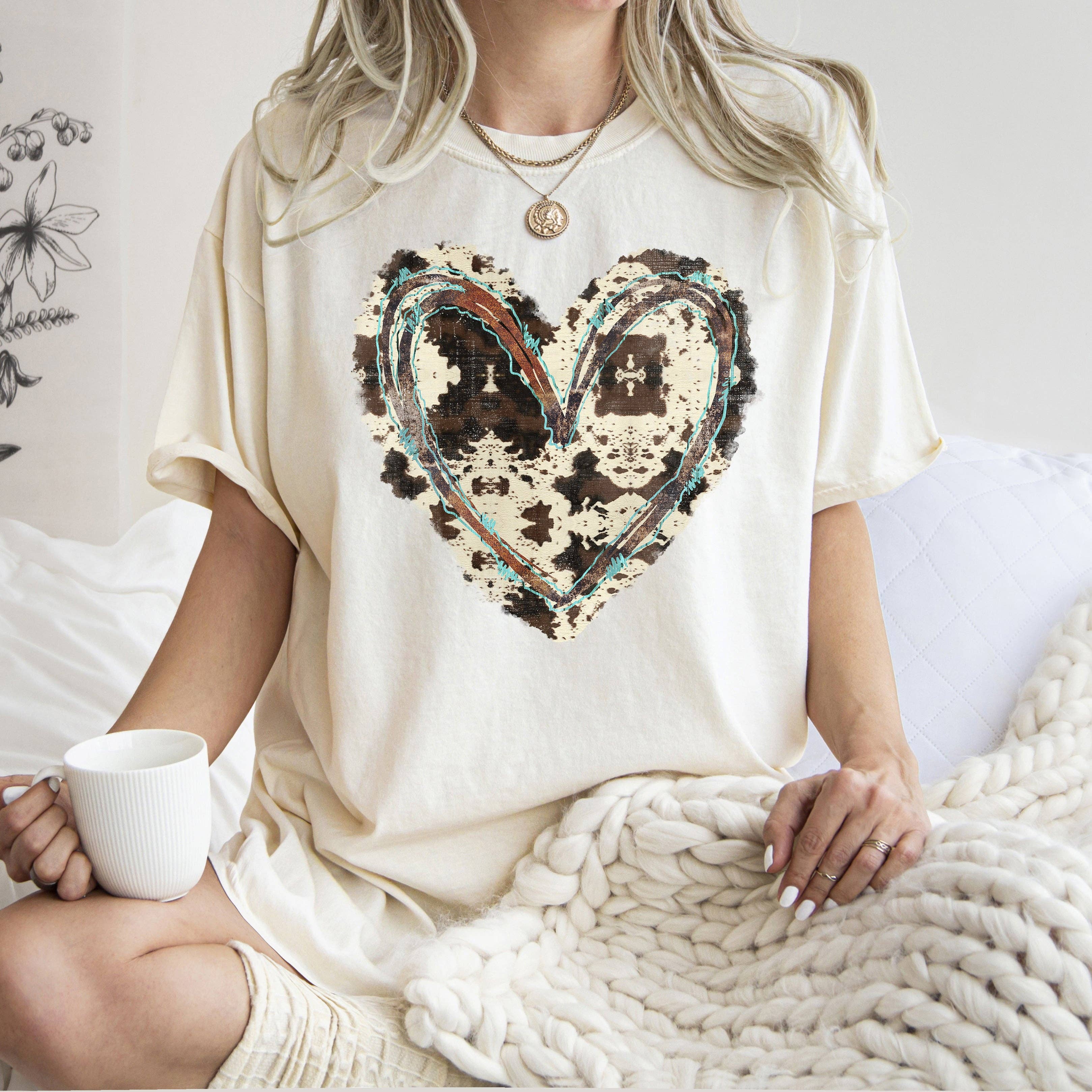 Western Heart, Cowhide Print, Valentine's Day, Love, T-Shirt Hoodie, Sweatshirt | PodTeesHub.com