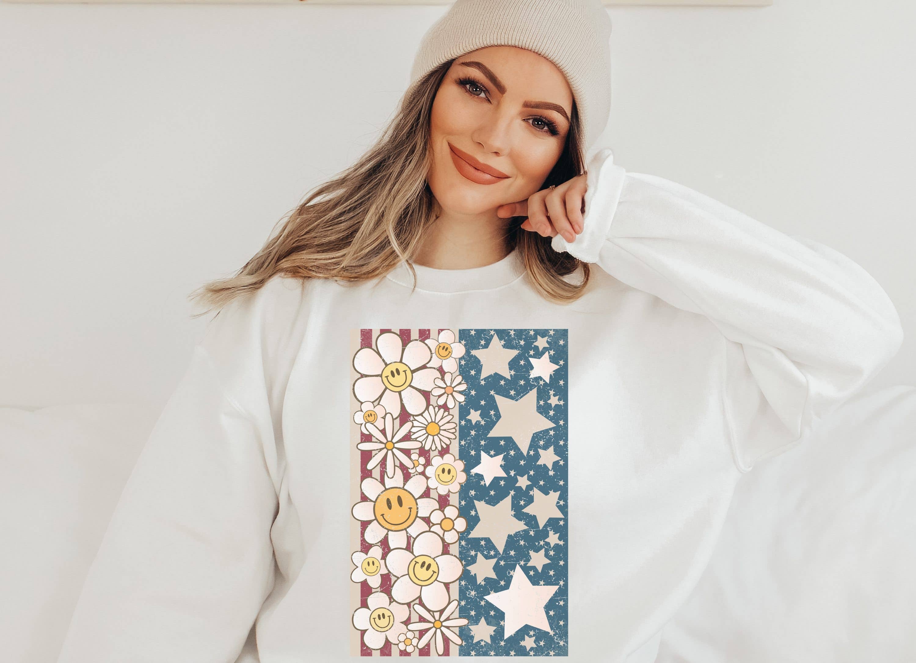 Happy Face Flag Crew Neck Sweatshirt T-Shirts, Hoodie | PodTeesHub.com