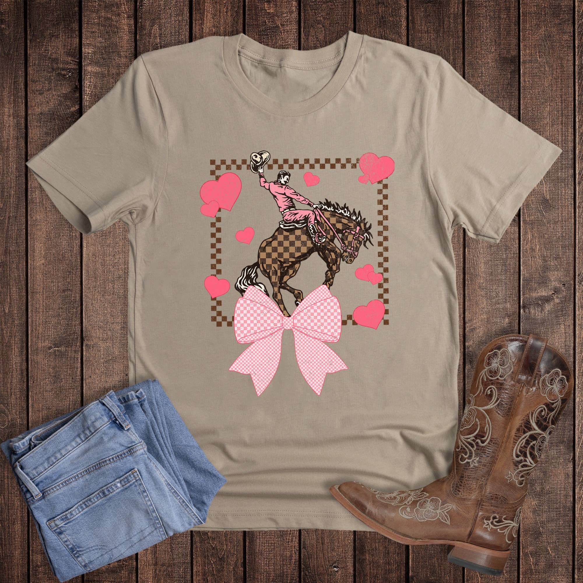 Valentine Western Check Cowboy Graphic Tee Hoodie, Sweatshirt | PodTeesHub.com