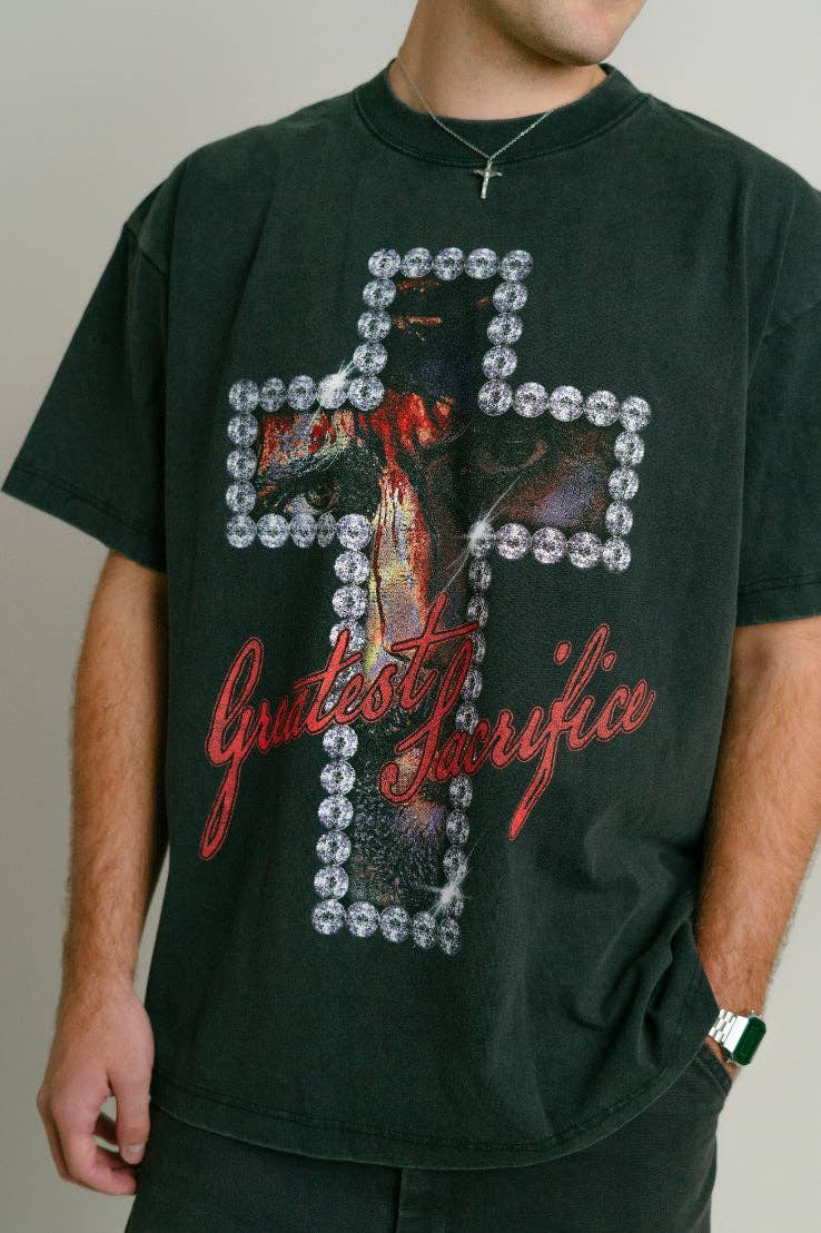 Lmtd || "Greatest Sacrifice" Tee || 8 oz. Faded Black Hoodie, Sweatshirt | PodTeesHub.com