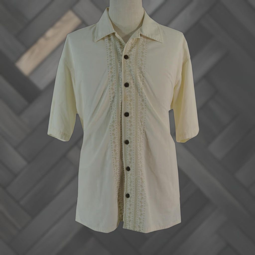 Haggar Shirt Men S Xl White Embroidered Camp Lounge Hawaiian Retro Hoodie, Sweatshirt | PodTeesHub.com