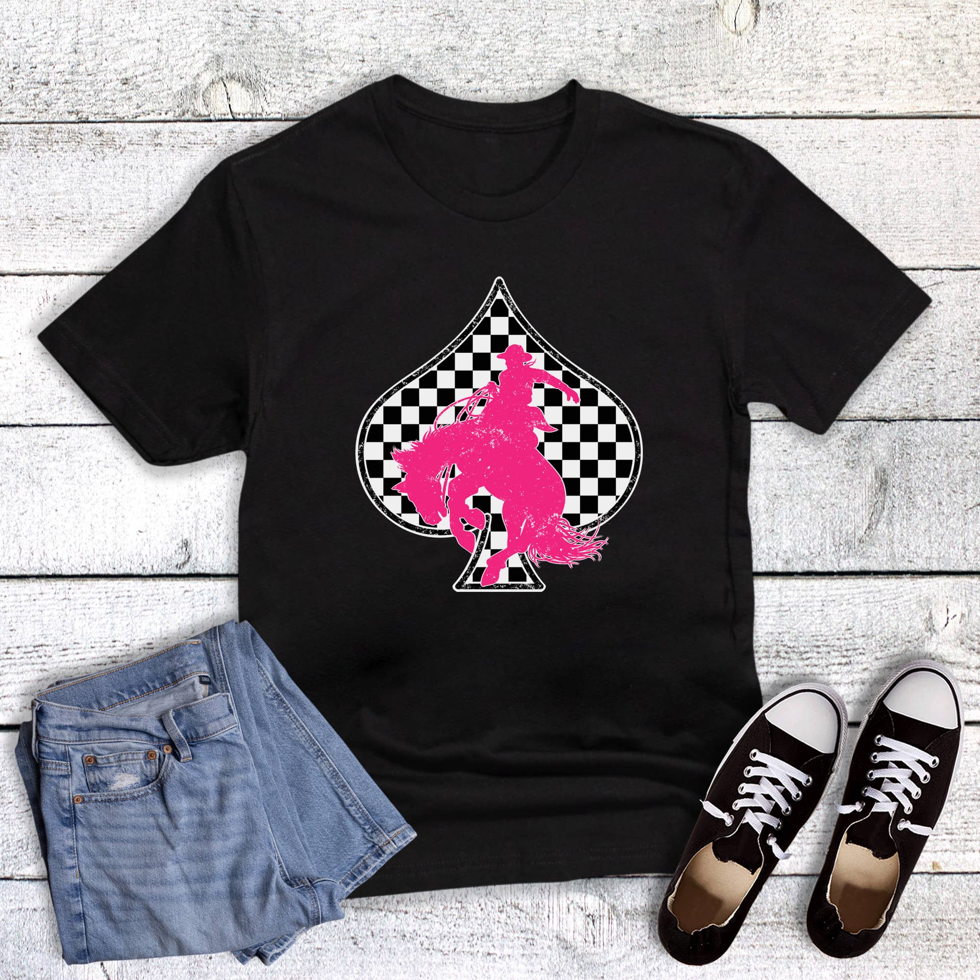 Western Cowboy Checked Spade Graphic Tee Hoodie, Sweatshirt | PodTeesHub.com