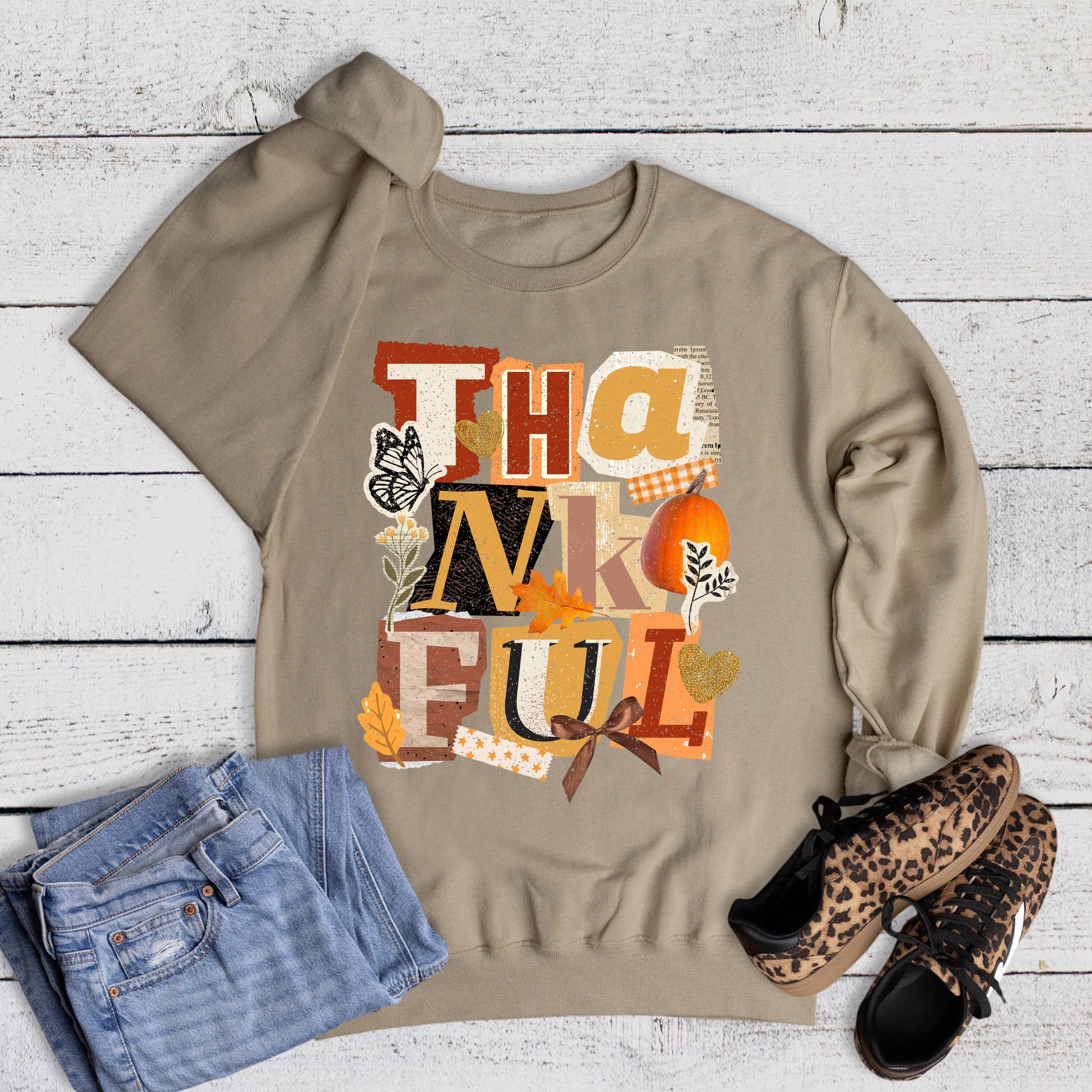 Fall Thankful Letter Collage Sweatshirt T-Shirts, Hoodie | PodTeesHub.com
