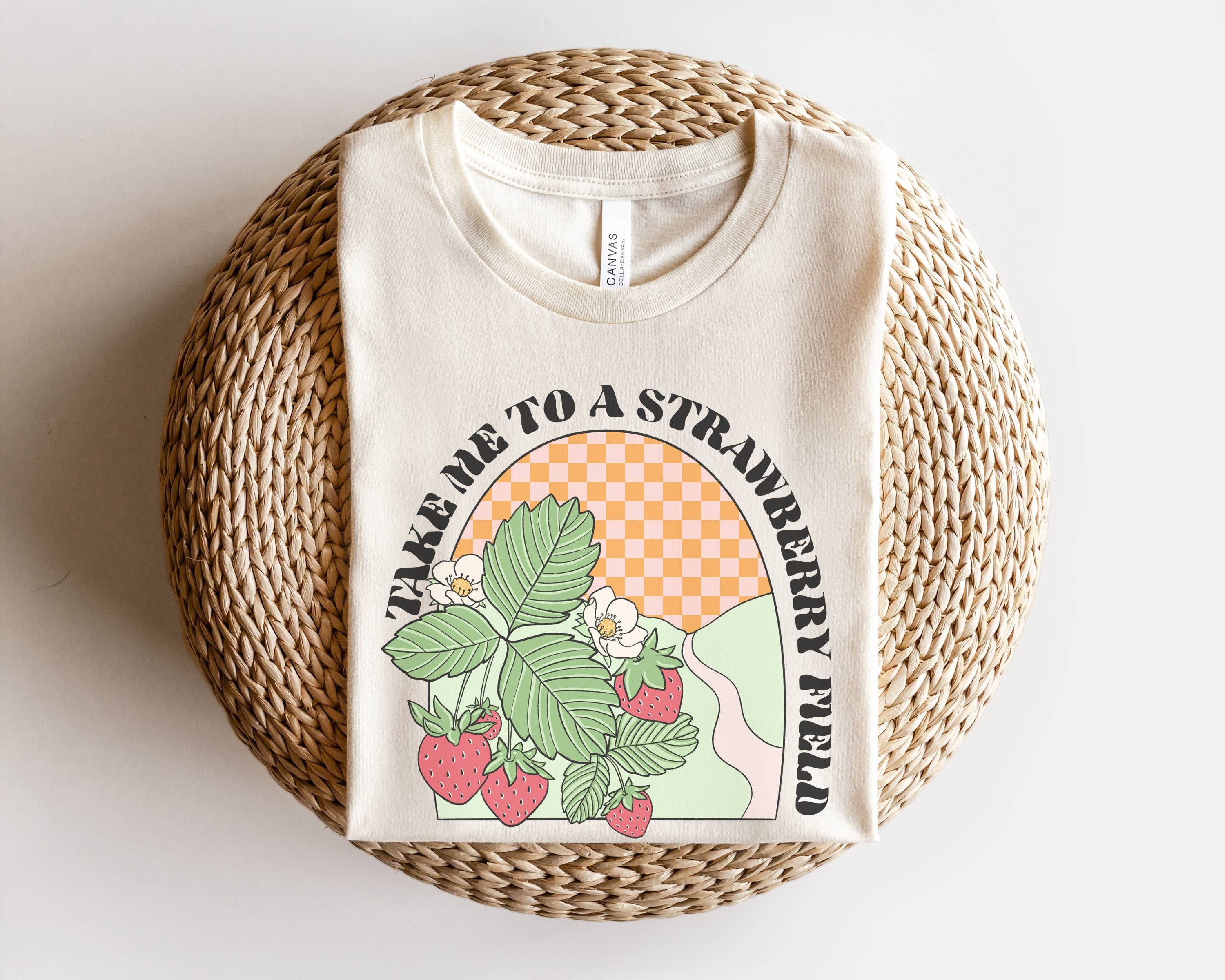Take Me To A Strawberry Field Retro Tee | Beachy Vibes Tee Hoodie, Sweatshirt | PodTeesHub.com
