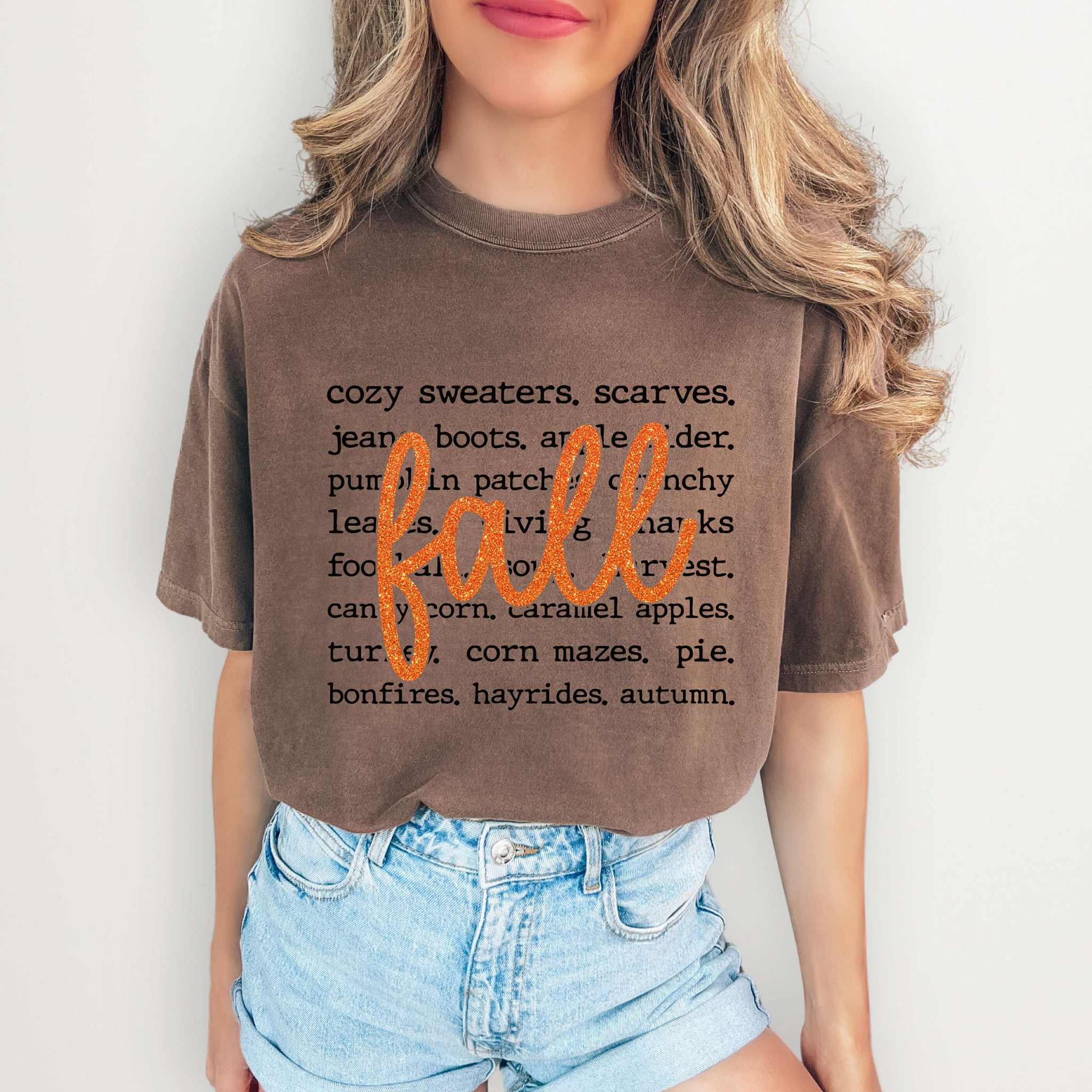 Faux Glitter Fall Words Tee Hoodie, Sweatshirt | PodTeesHub.com
