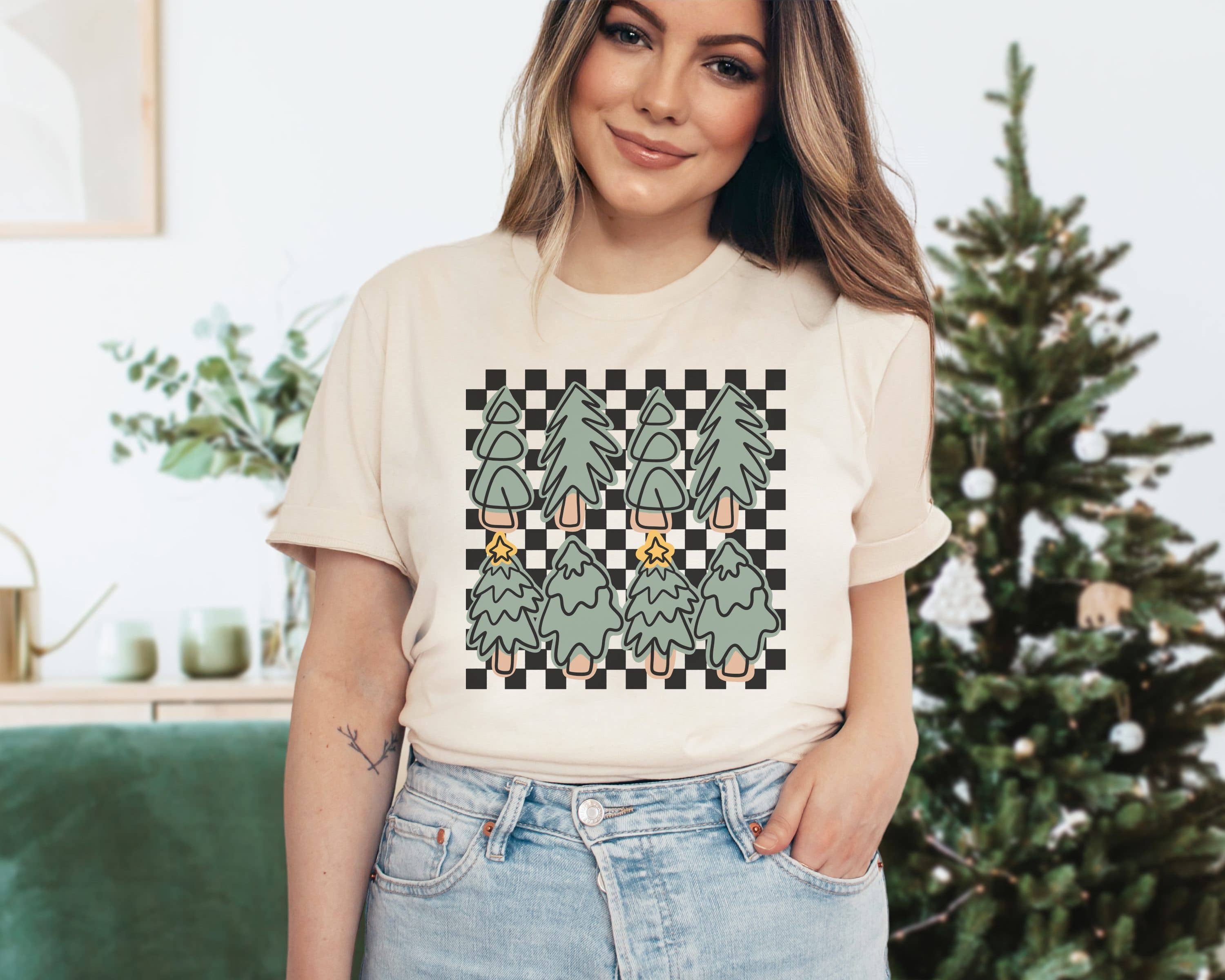 Checkered Trees Tee Holiday Graphic Tees Hoodie, Sweatshirt | PodTeesHub.com