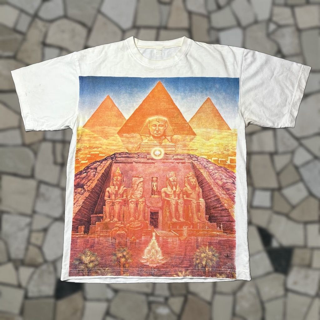 Vintage Egyptian Sphinx Large Print T Shirt Egypt Pyramid Large Men L White Cotton Short Sle Hoodie, Sweatshirt