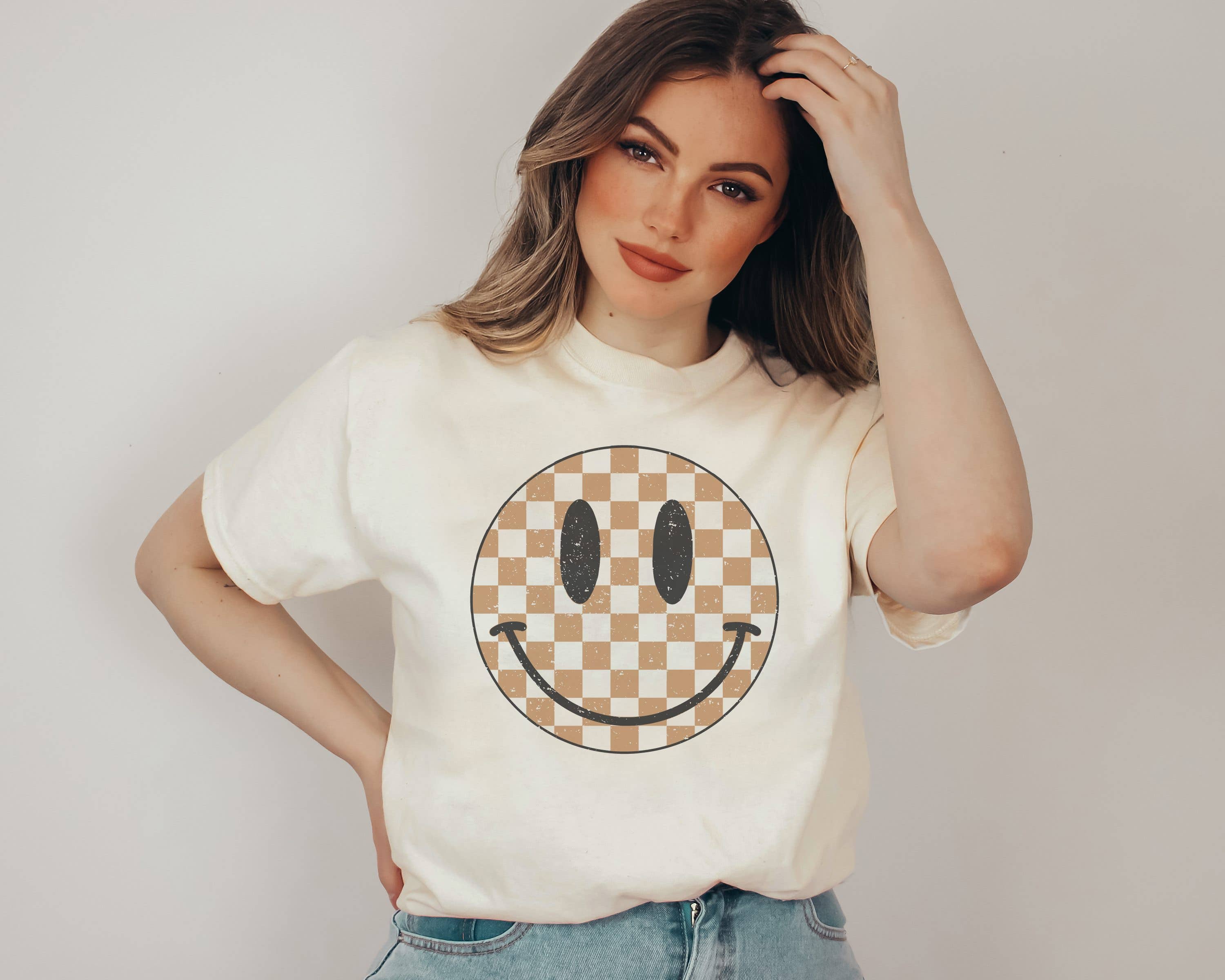 Checker Happy Face Tee | Retro Shirt Hoodie, Sweatshirt | PodTeesHub.com
