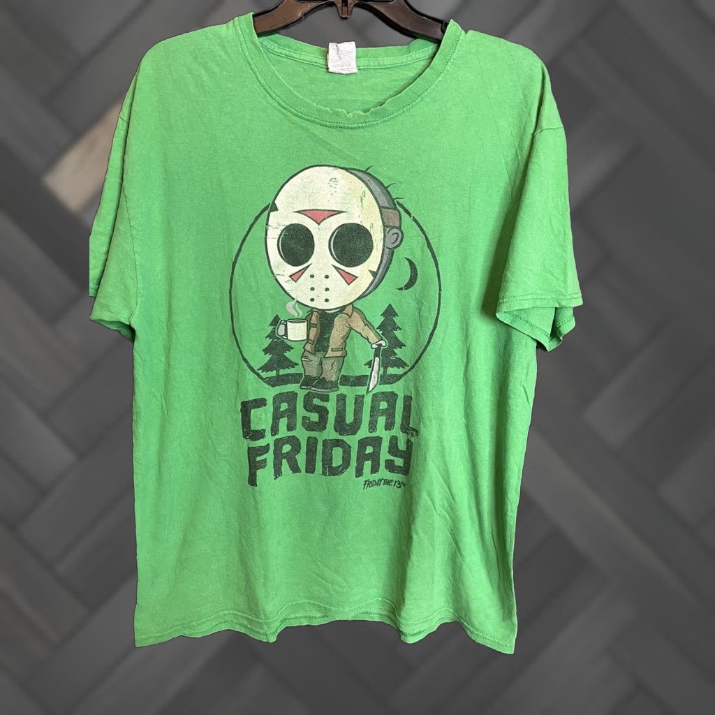 Fruit Of The Loom Friday The 13th Graphic T Shirt Green Men S Large Crew Neck Short Sleeve 90s Jason Hoodie, Sweatshirt