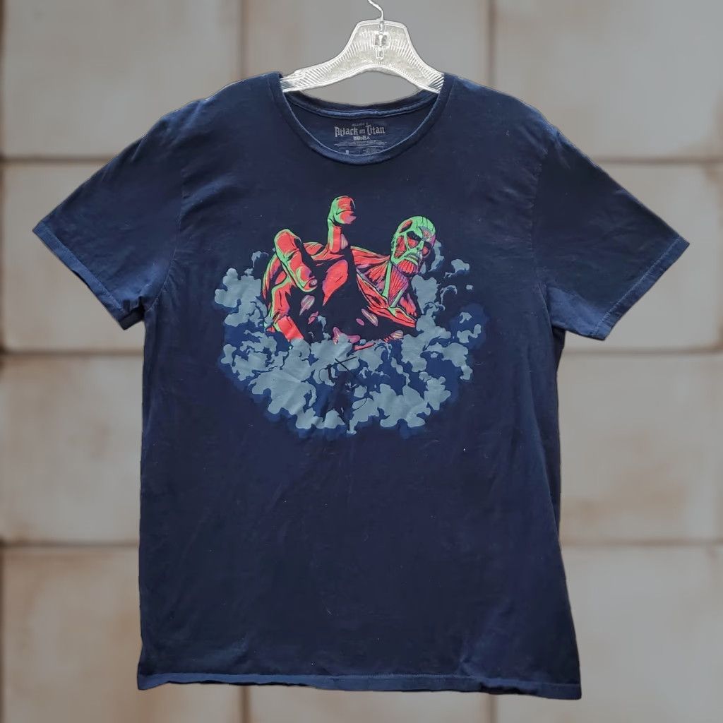 Vintage Attack On Titan Men T Shirt Large Blue Graphic Short Sleeve Tee Hoodie, Sweatshirt | PodTeesHub.com