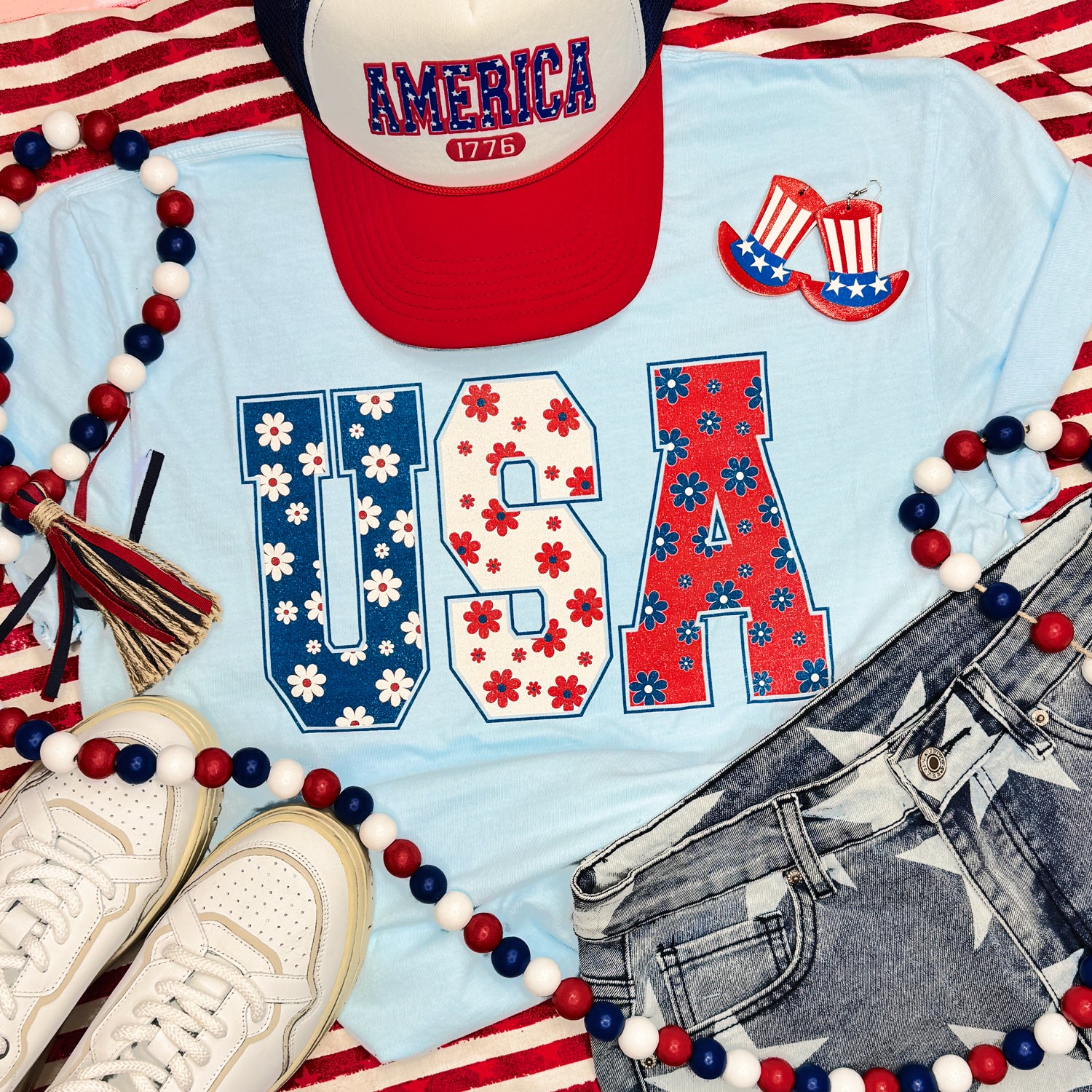 USA Floral Tee Hoodie, Sweatshirt | PodTeesHub.com