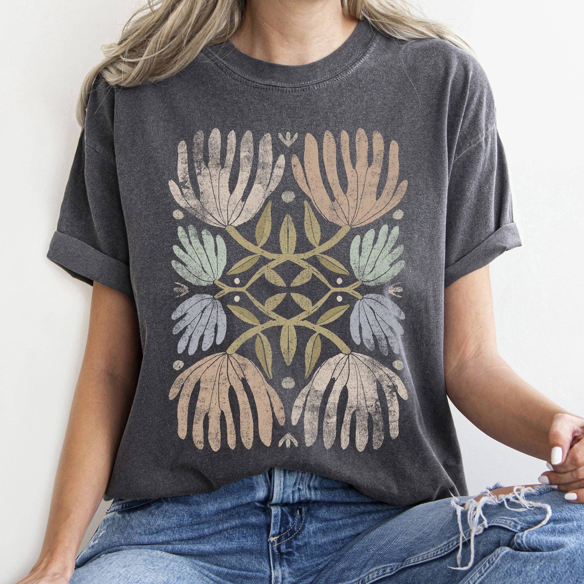 Boho Folk Art Chic Floral T-Shirt Hoodie, Sweatshirt | PodTeesHub.com