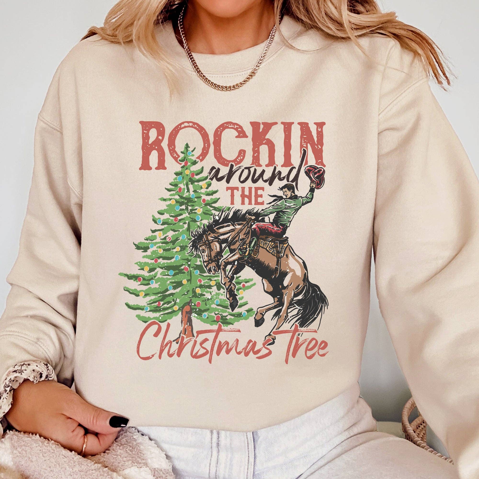 Rockin Around the Christmas Tree, Cowboy, Western Sweatshirt T-Shirts, Hoodie | PodTeesHub.com