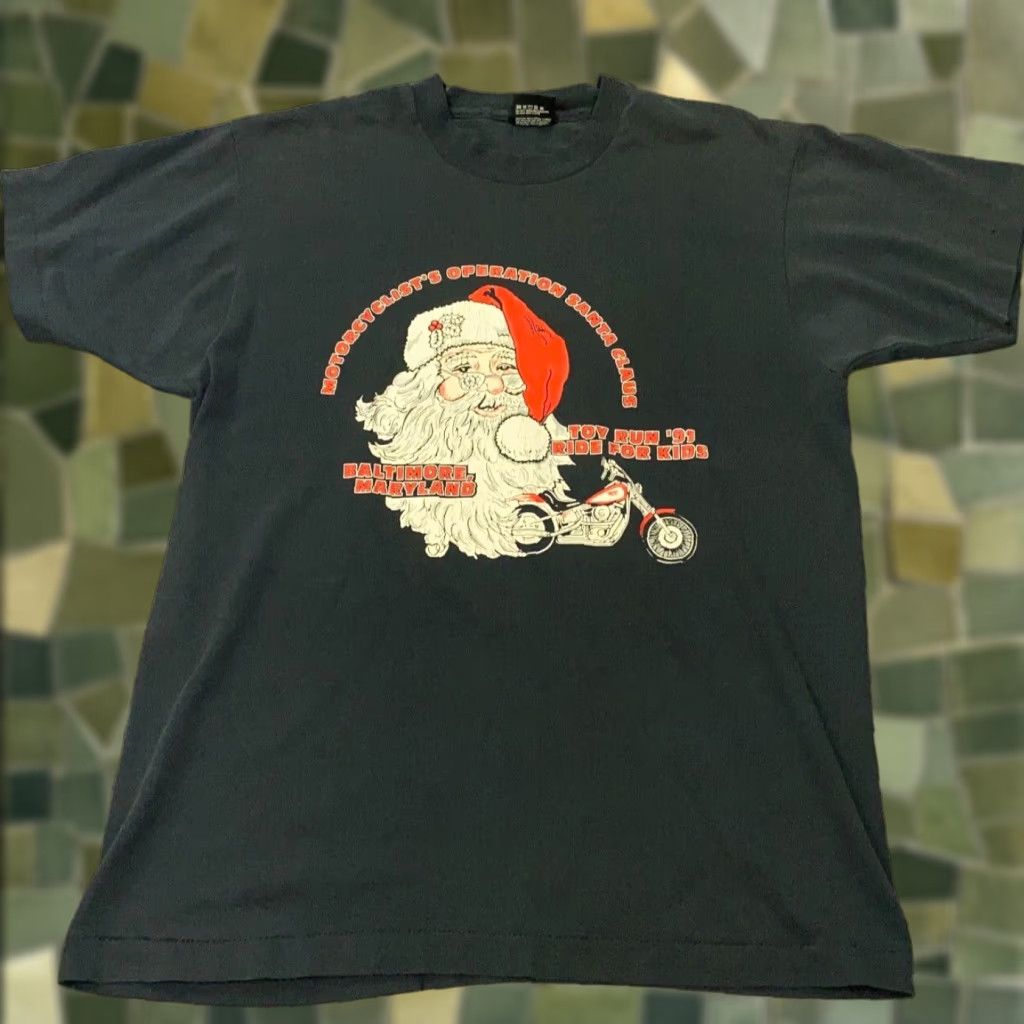 Vintage Vtg Motorcyclist Santa Clause Mens Shirt Large 80s Single Stitch Operation Hoodie, Sweatshirt | PodTeesHub.com