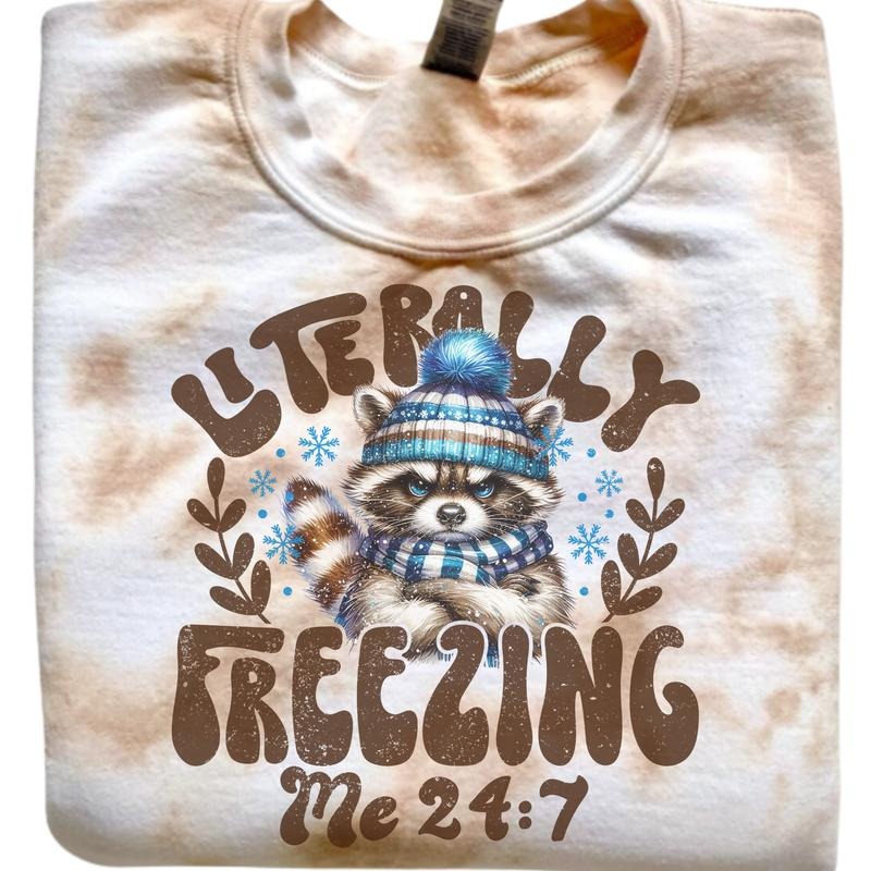 RACCOON LITERALLY FREEZING 24/7 SWEATSHIRT OR  Marbled Tie Dye Full Sleeve Graphics Grunge Skeletons Long Sleeve Crewneck...