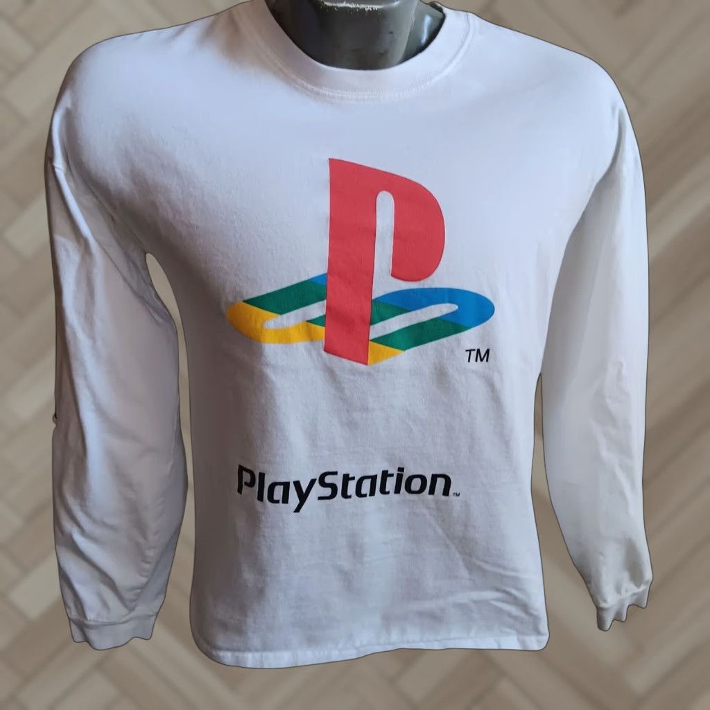 Vintage Playstation Long Sleeve Crew Cotton Small White 1994 90s Video T-Shirts, Hoodie, Sweatshirt