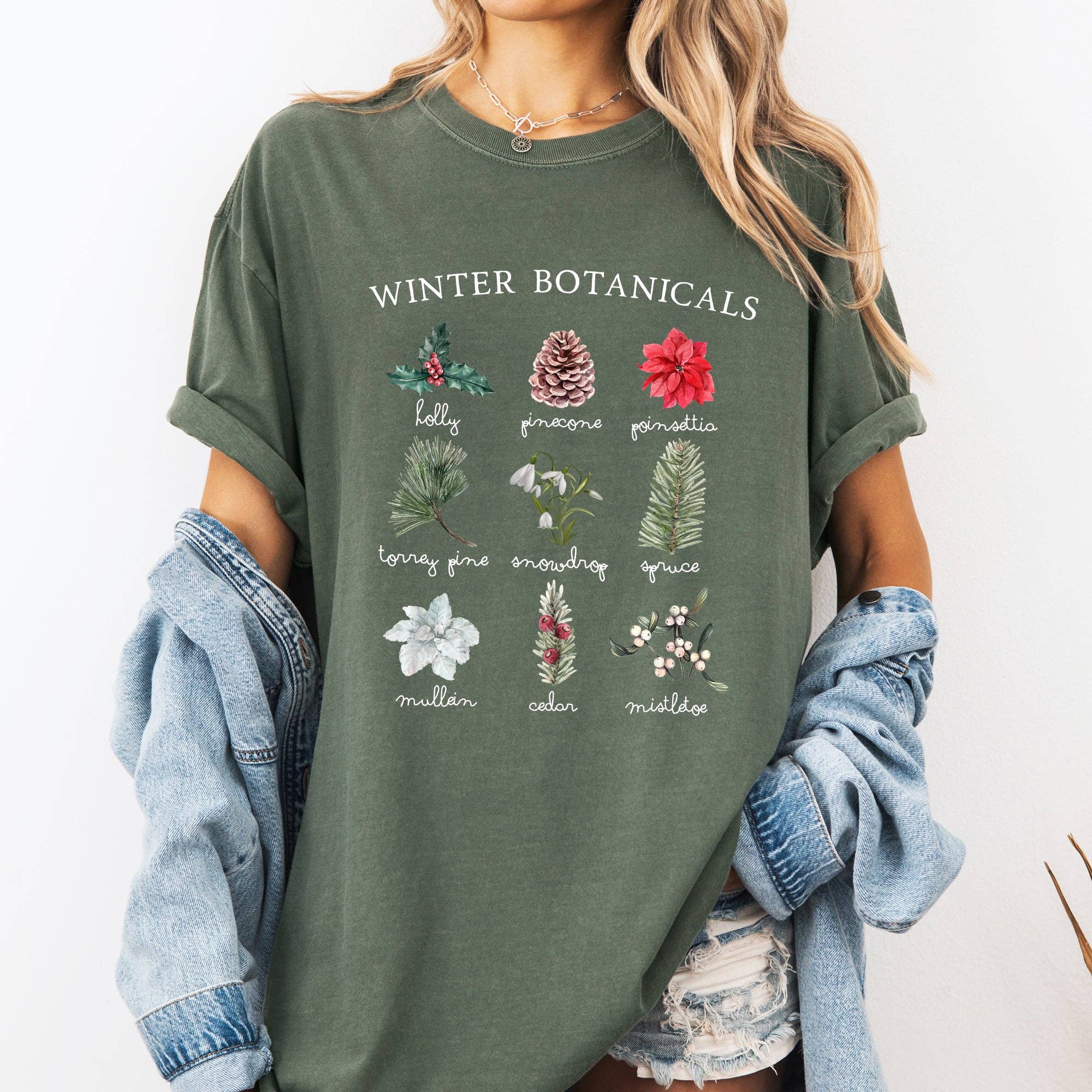 Winter Botanicals, Poinsettia, Pine Tree Christmas Tshirt Hoodie, Sweatshirt | PodTeesHub.com