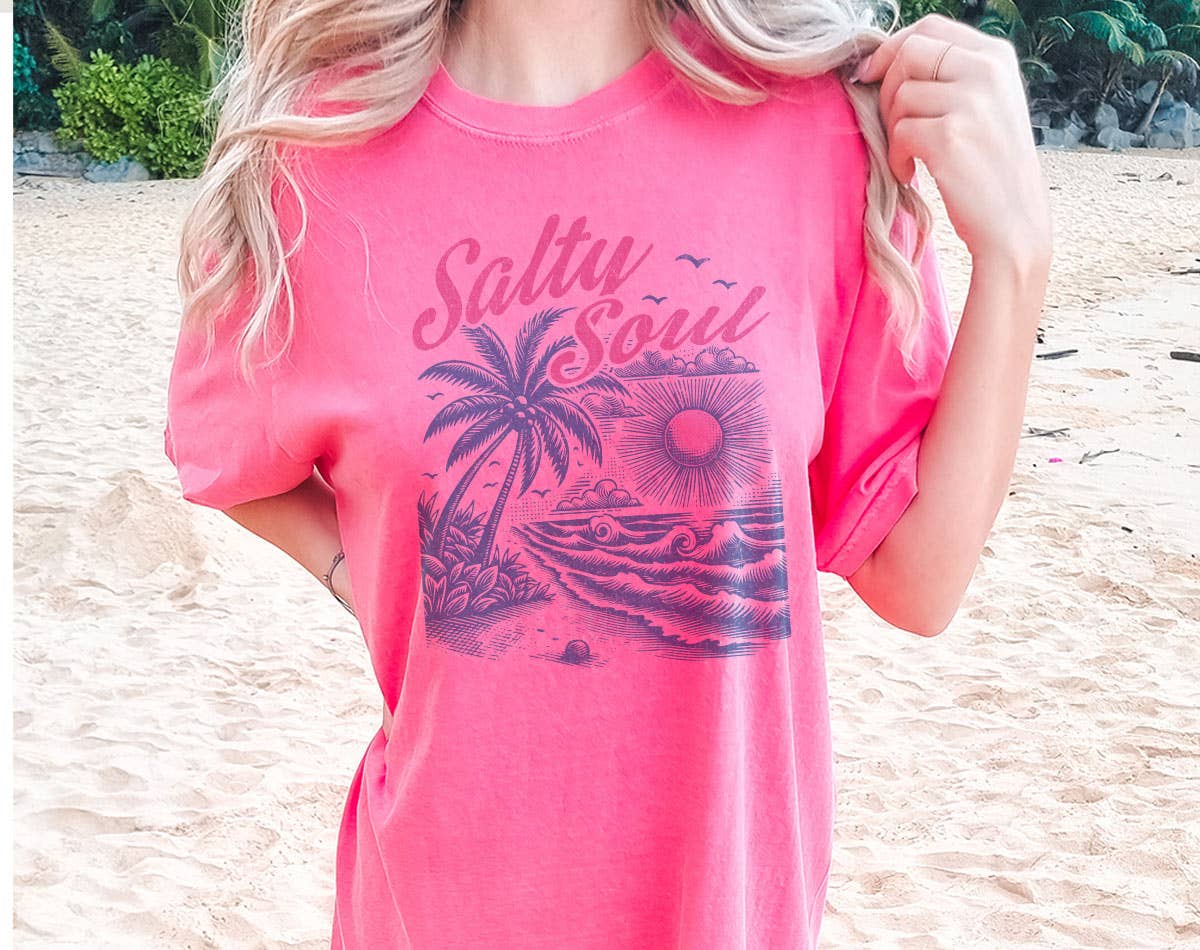 Salty Soul Beach Palm Tree -  Retro Beach Comfort Colors Tee Hoodie, Sweatshirt | PodTeesHub.com