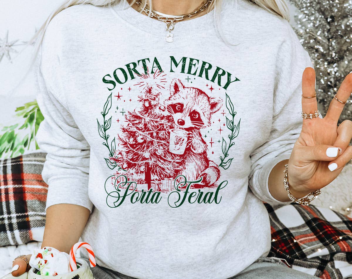 Sorta Merry Sorta Feral - Raccoon Christmas Sweatshirt T-Shirts, Hoodie | PodTeesHub.com