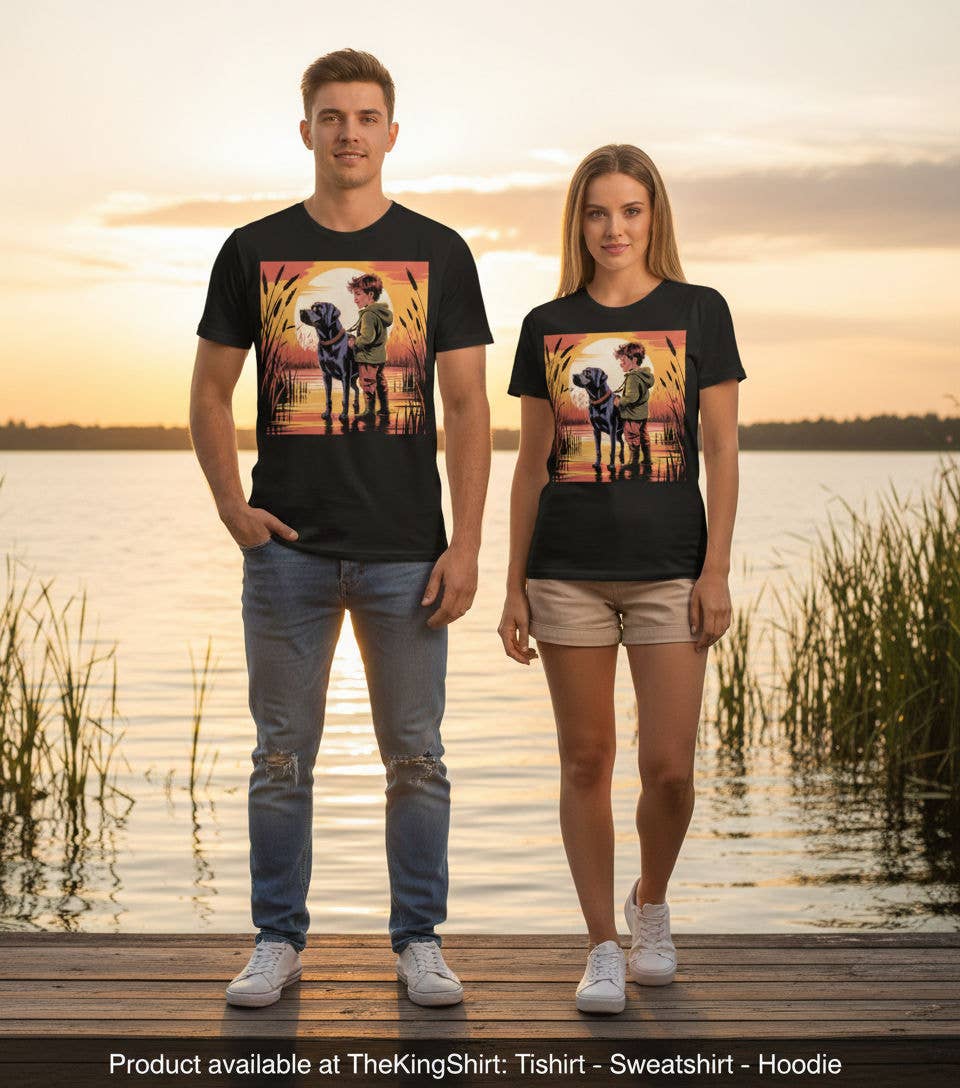 Boy and Black Lab Sunset Duck Hunting Tee Shirts Hoodie, Sweatshirt | PodTeesHub.com
