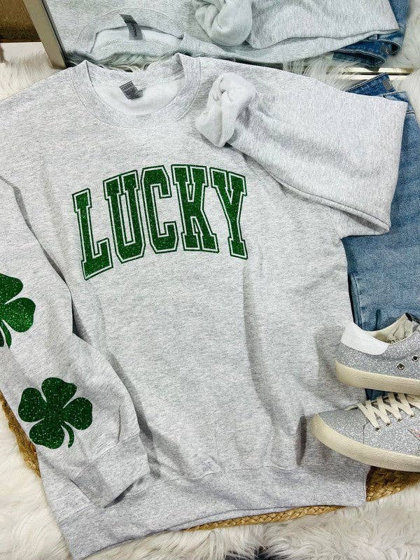 Lucky Glitter Sweatshirt with Sleeve Detail T-Shirts, Hoodie | PodTeesHub.com