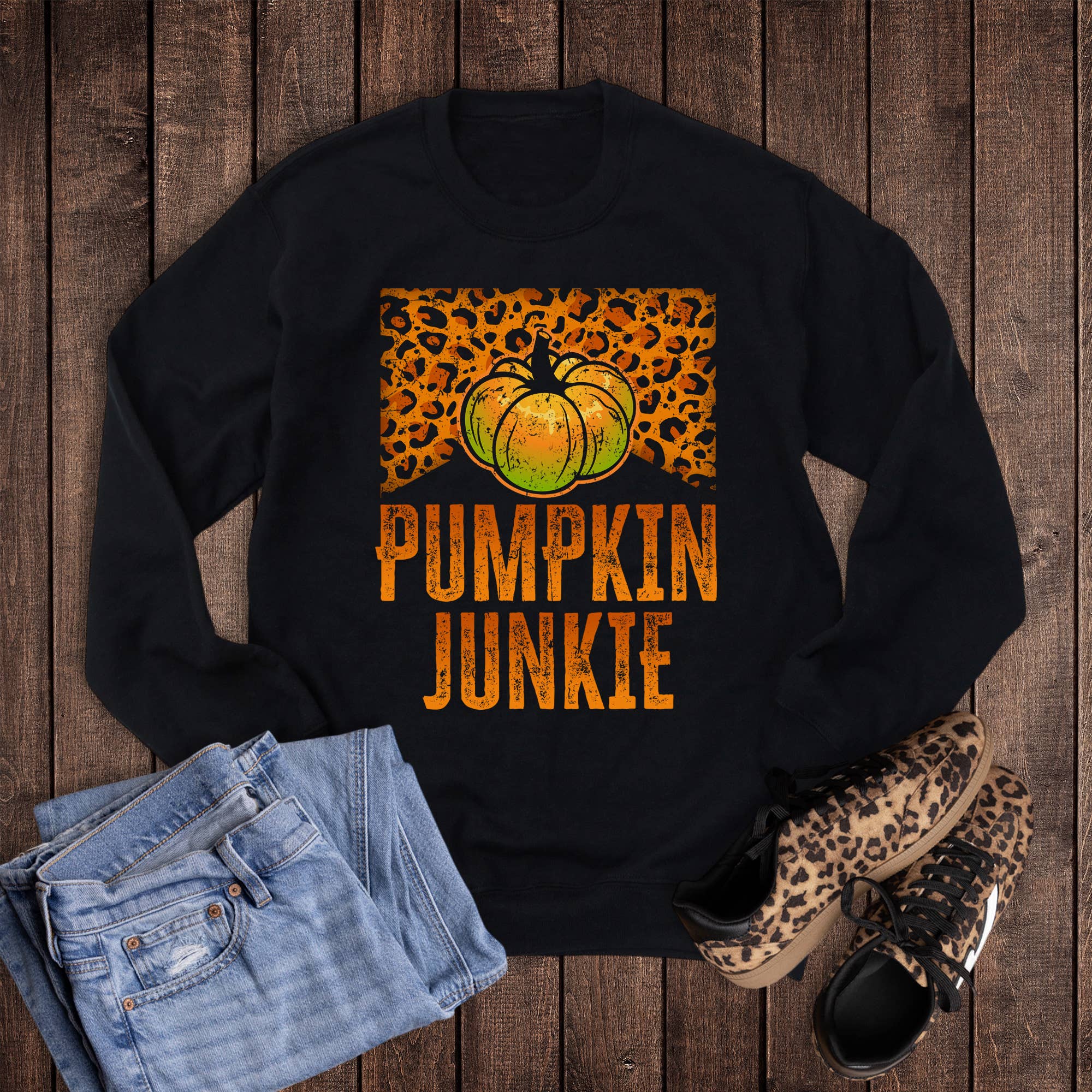 Fall Pumpkin Junkie Leopard Sweatshirt T-Shirts, Hoodie | PodTeesHub.com