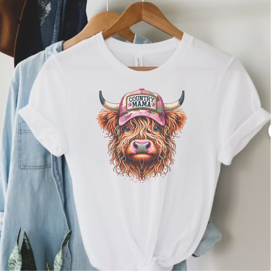 Country Mama Graphic Western Tee Hyland Cow Mother's Day Hoodie, Sweatshirt | PodTeesHub.com