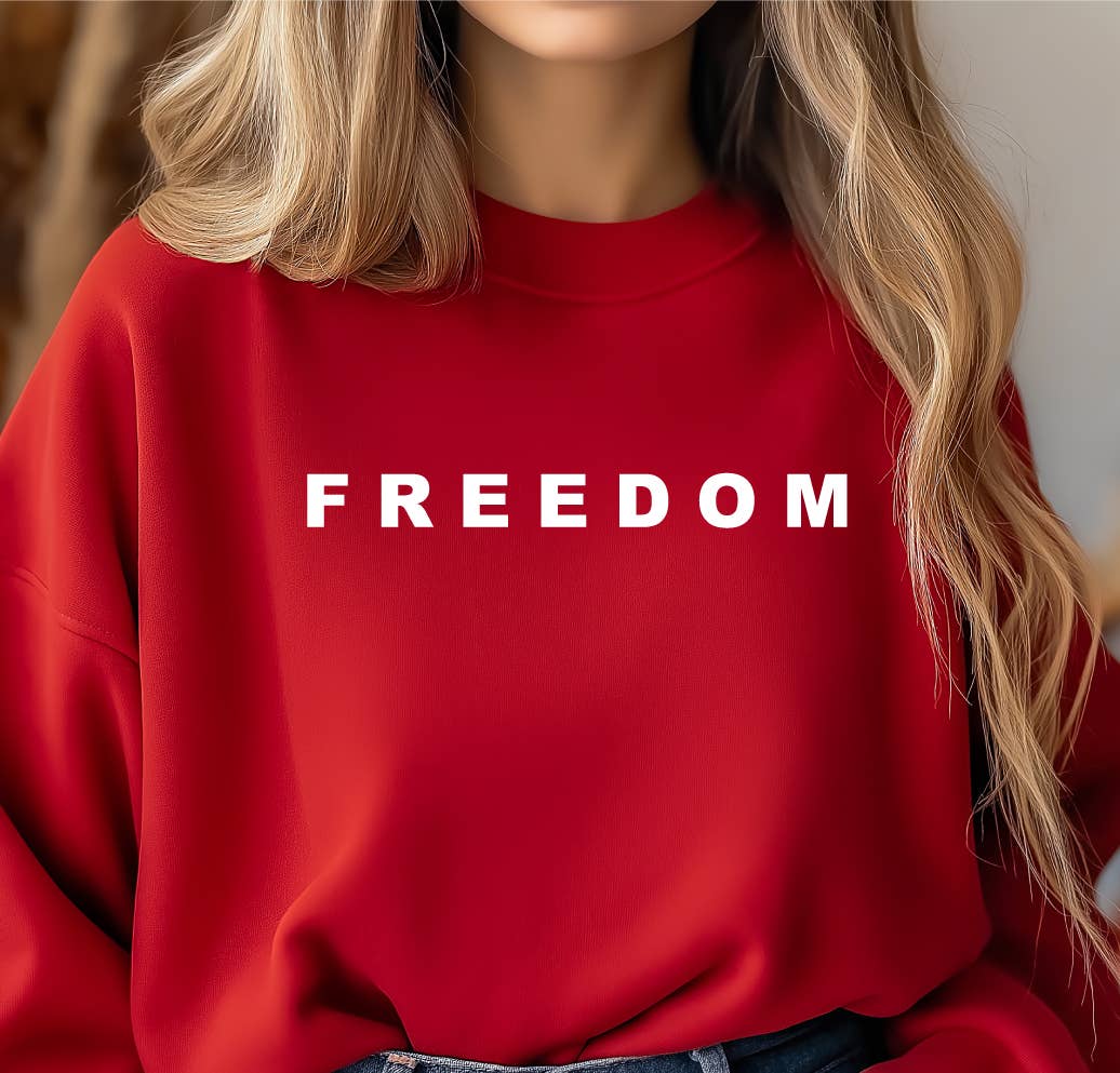 Freedom Premium Crew Sweatshirt, Red, Charlie Kirk T-Shirts, Hoodie | PodTeesHub.com